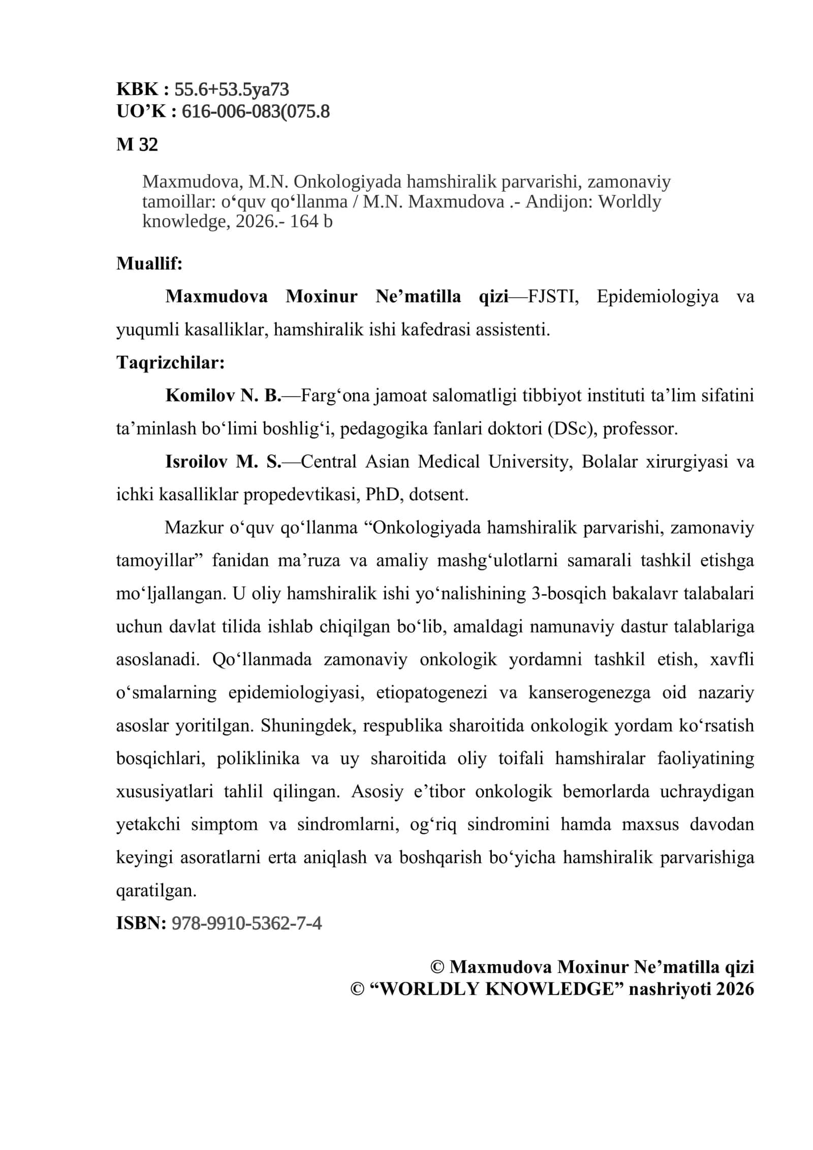 ONKOLOGIYADA HAMSHIRALIK PARVARISHI, ZAMONAVIY TAMOILLAR 2