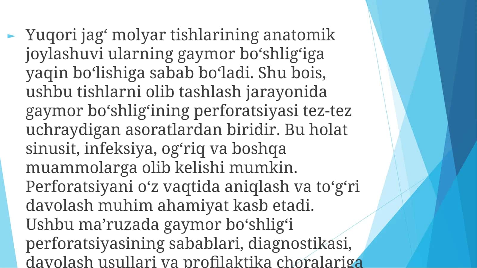 Gaymor bo'shlig'i tubini perforatsiyasi va bunda shifokor taktikasi 2