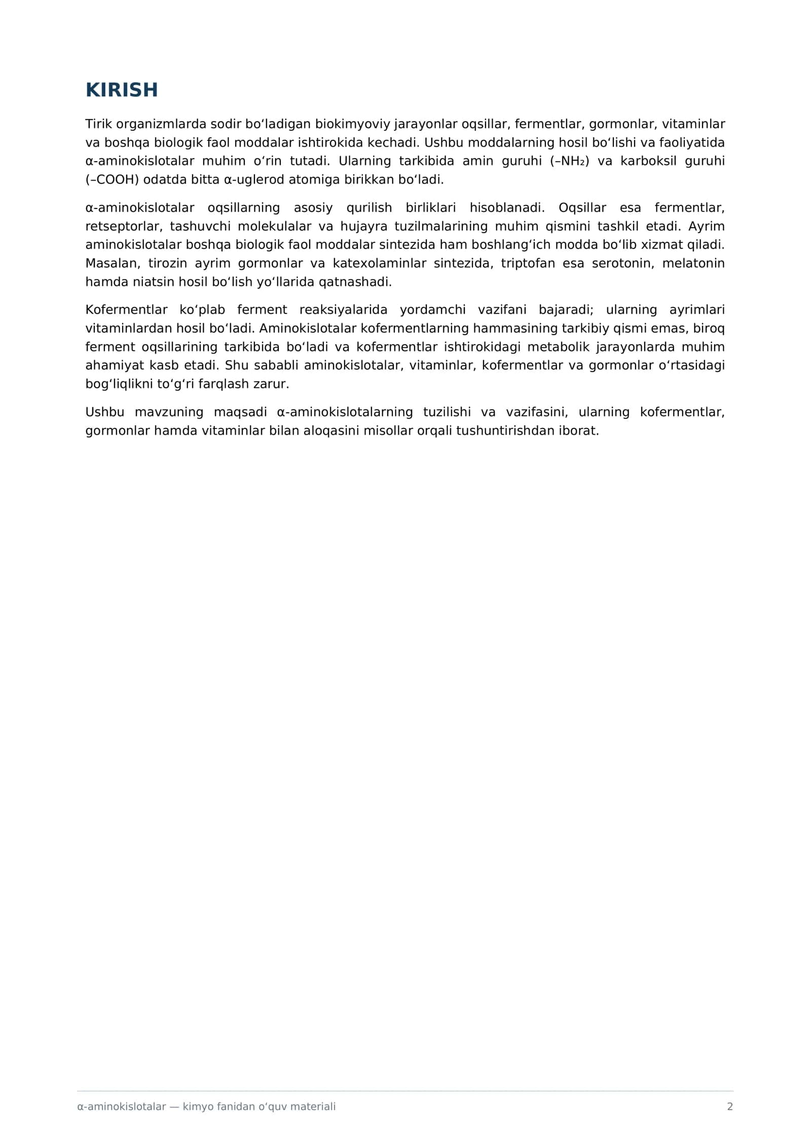 α-Aminokislotalar — kofermentlar, gormonlar va vitaminlarning tarkibiy qismi sifatida 2