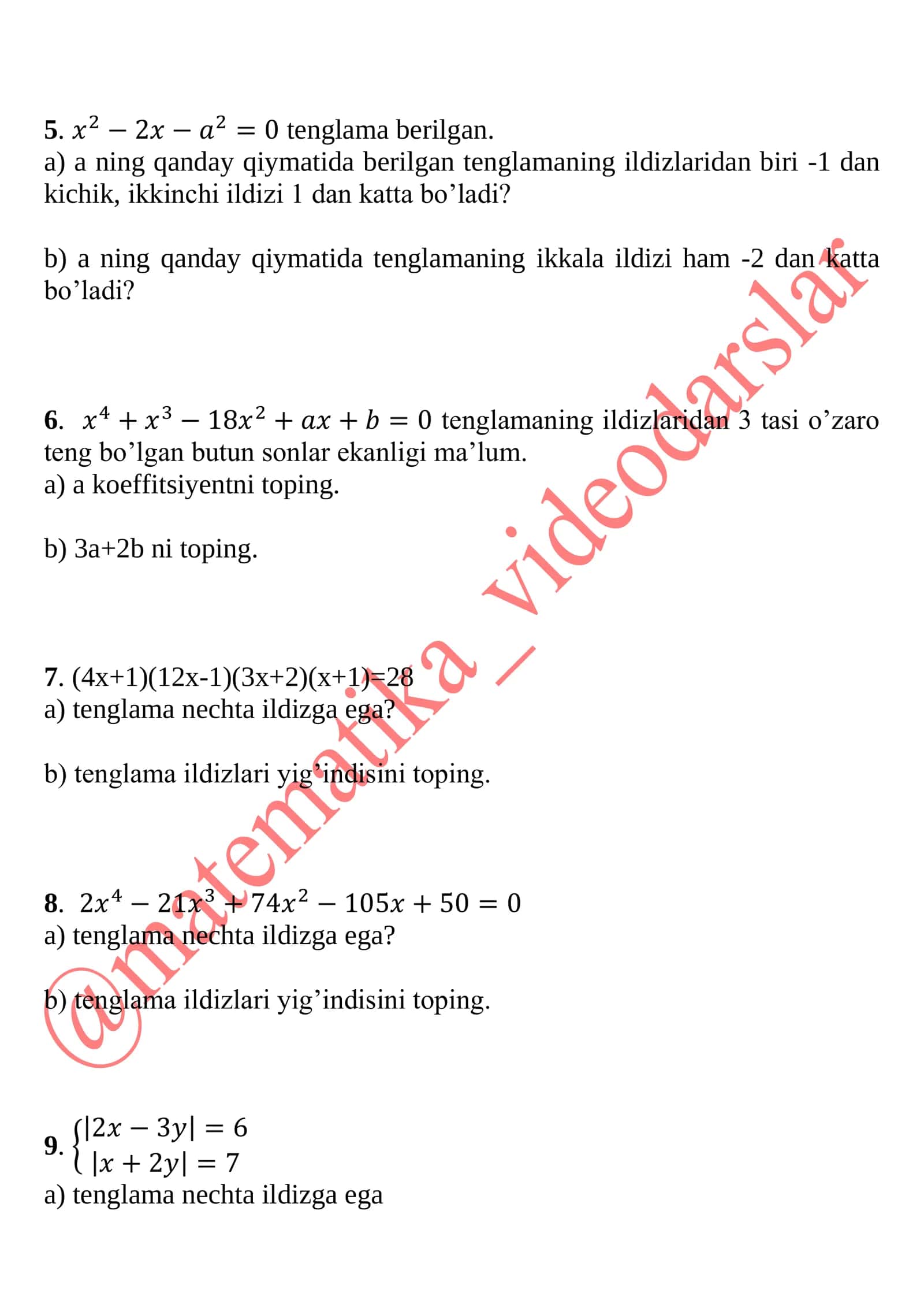Matematika bilim savollari 2