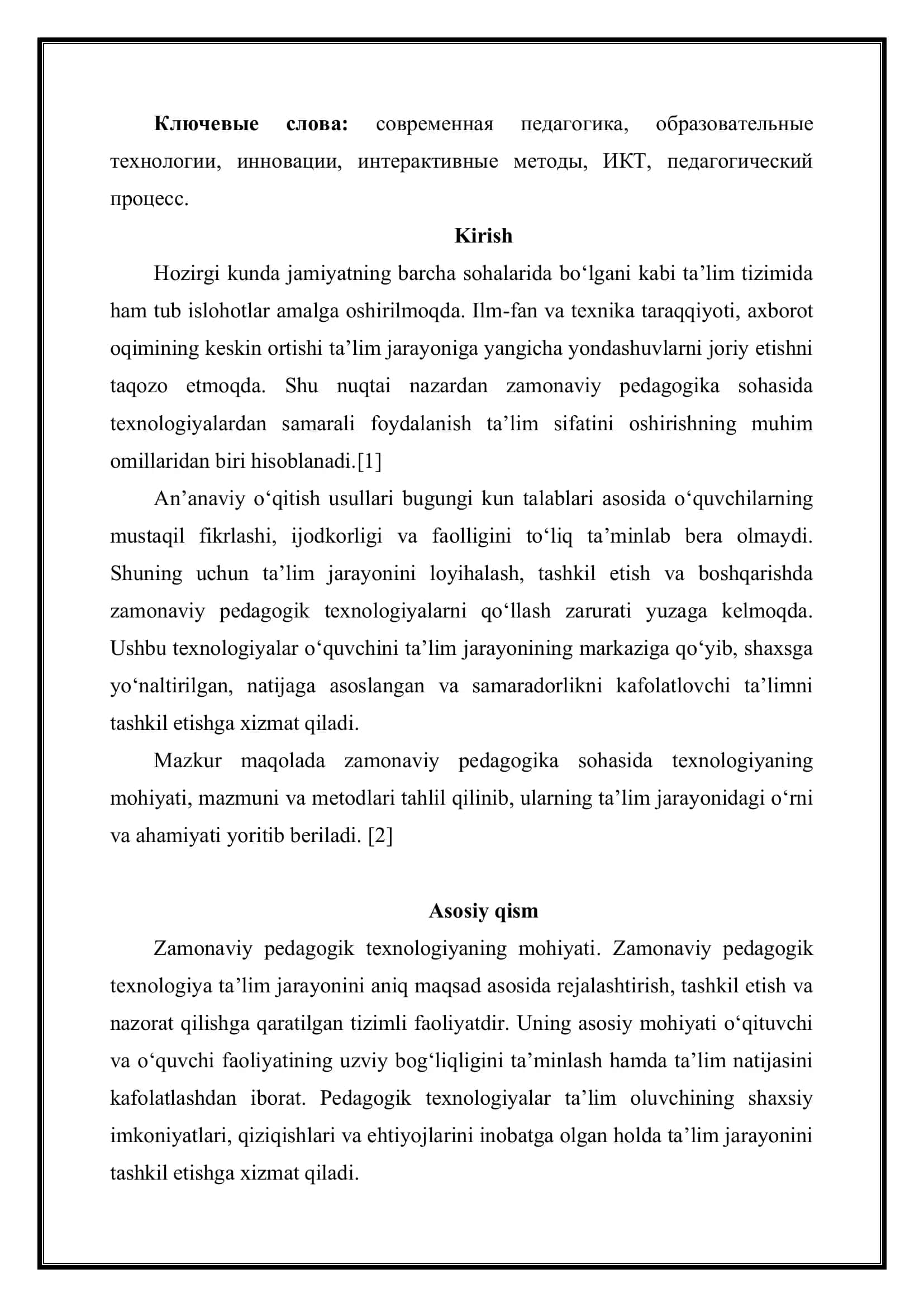 ZAMONAVIY PEDAGOGIKA SOHASIDA TEXNOLOGIYANING MOHIYATI,MAZMUNI VA METODLARI 2