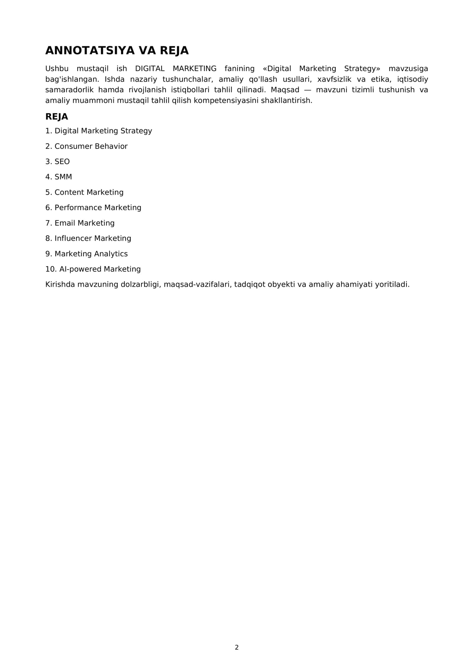MUSTAQIL ISH Digital Marketing Strategy 2