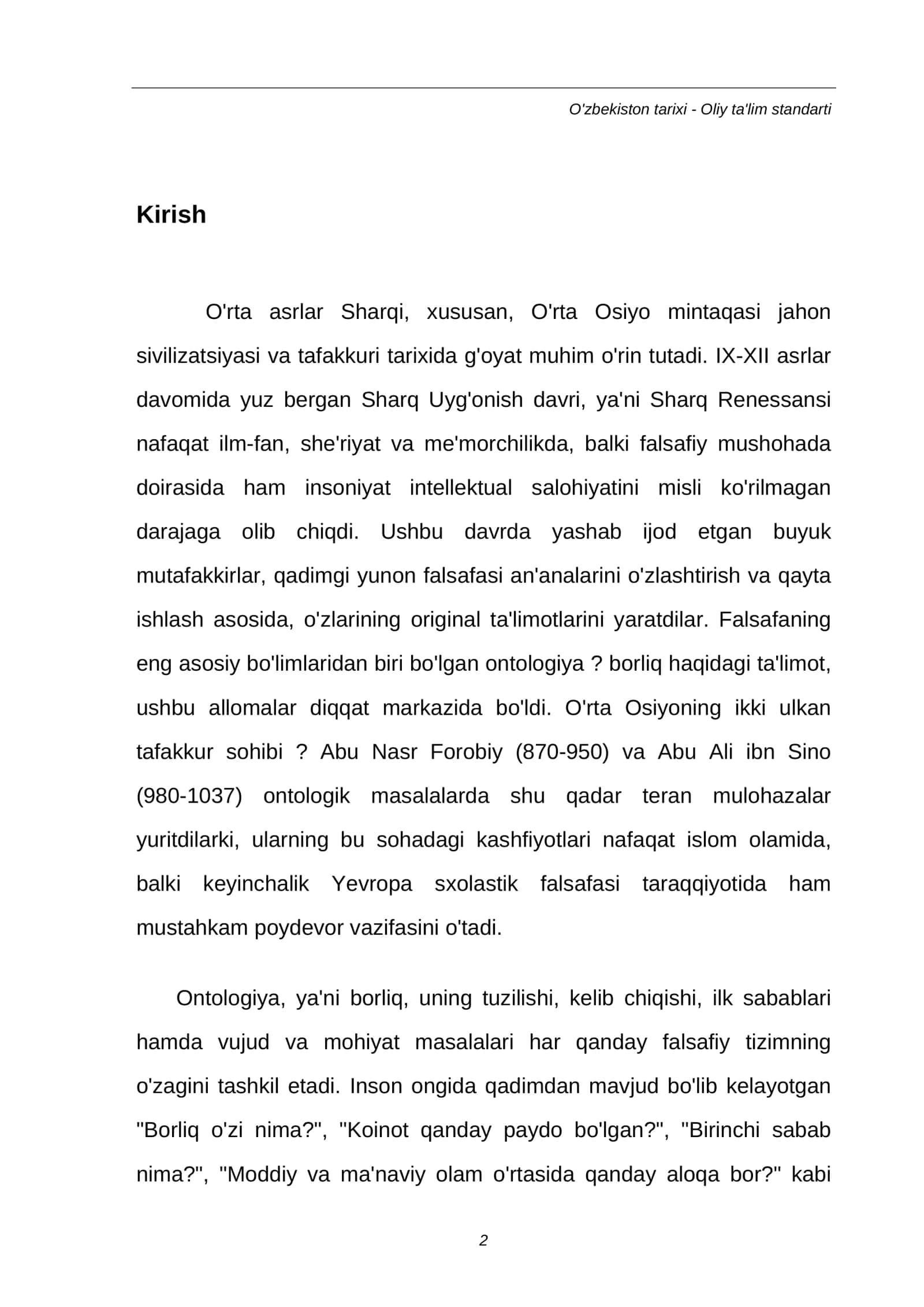 O'rta Osiyo mutafakkirlari (Forobiy, Ibn Sino) ontologik qarashlari 2