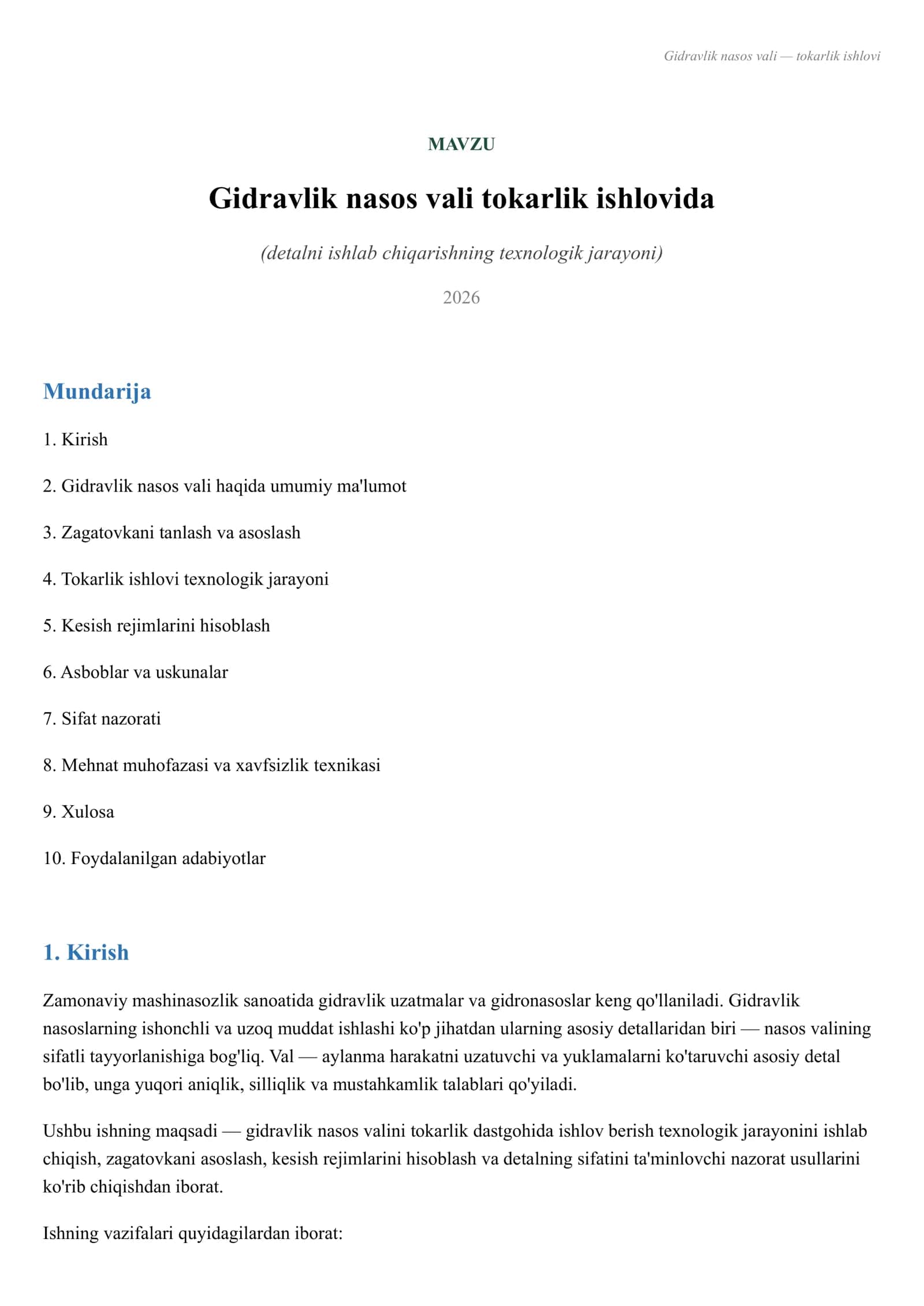 Gidravlik nasos vali — tokarlik ishlovi 2