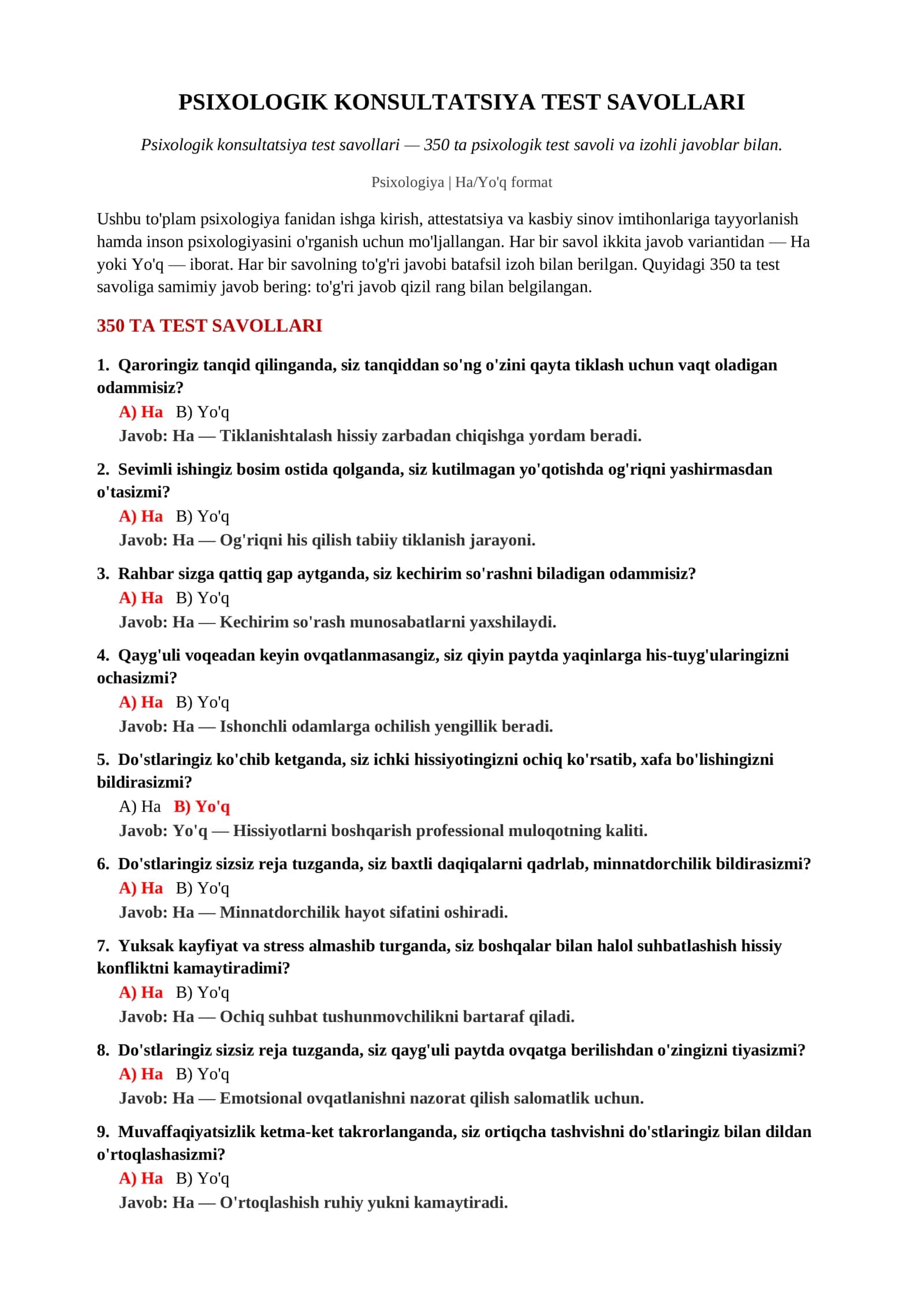 PSIXOLOGIK KONSULTATSIYA TEST SAVOLLARI 2