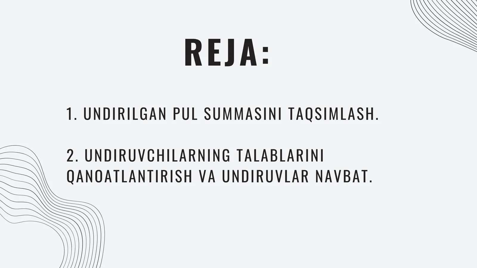 UNDIRILGAN PUL SUMMALARINI TAQSIMLASH VA UNDIRUVCHI TALABLARINI QANOATLANTIRISHNING NAVBATI 2