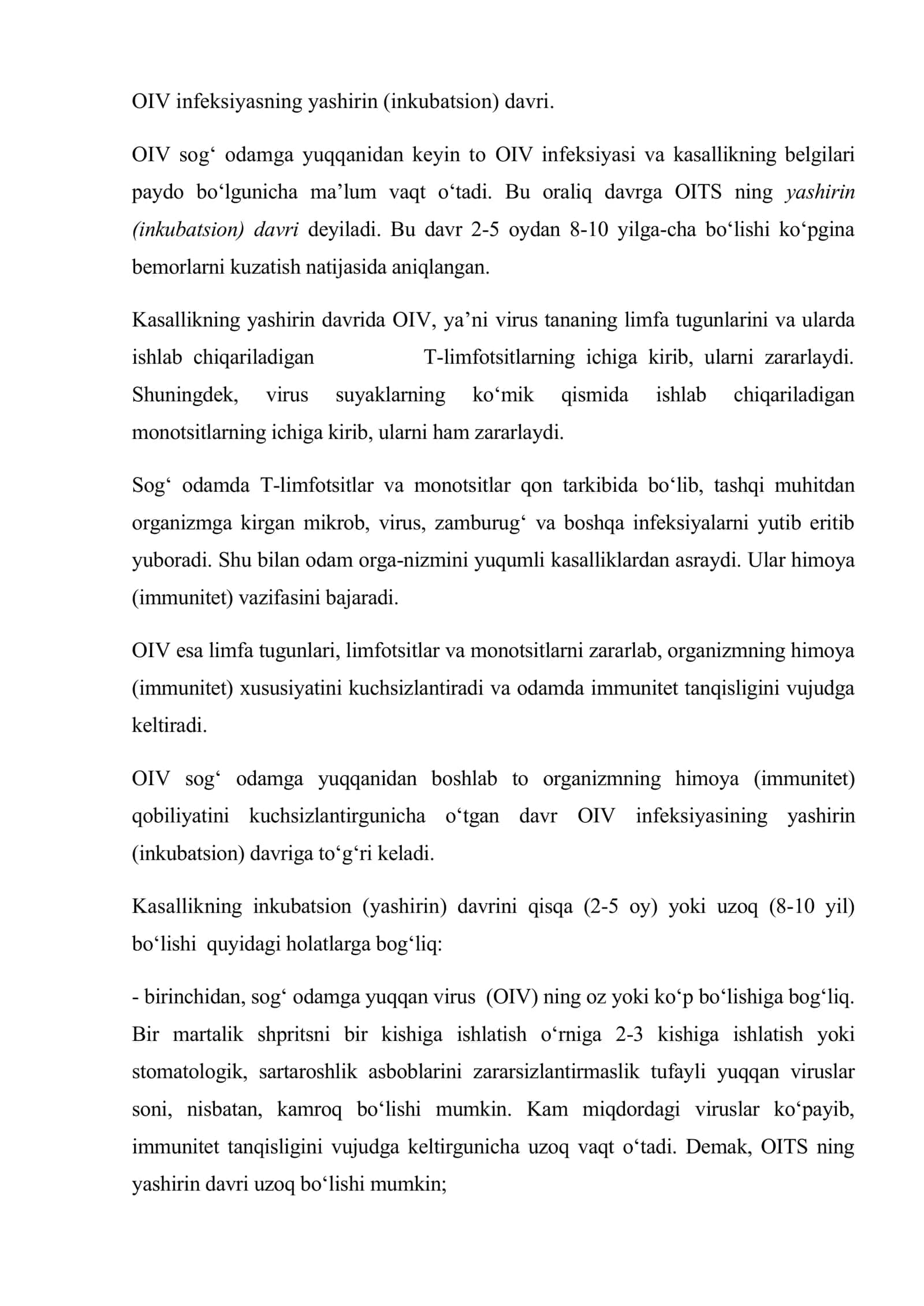 Oiv infeksiyasi va oits ning kechish davrlari, zararlanganlarni aniqlashda tibbiy tekshiruv 2