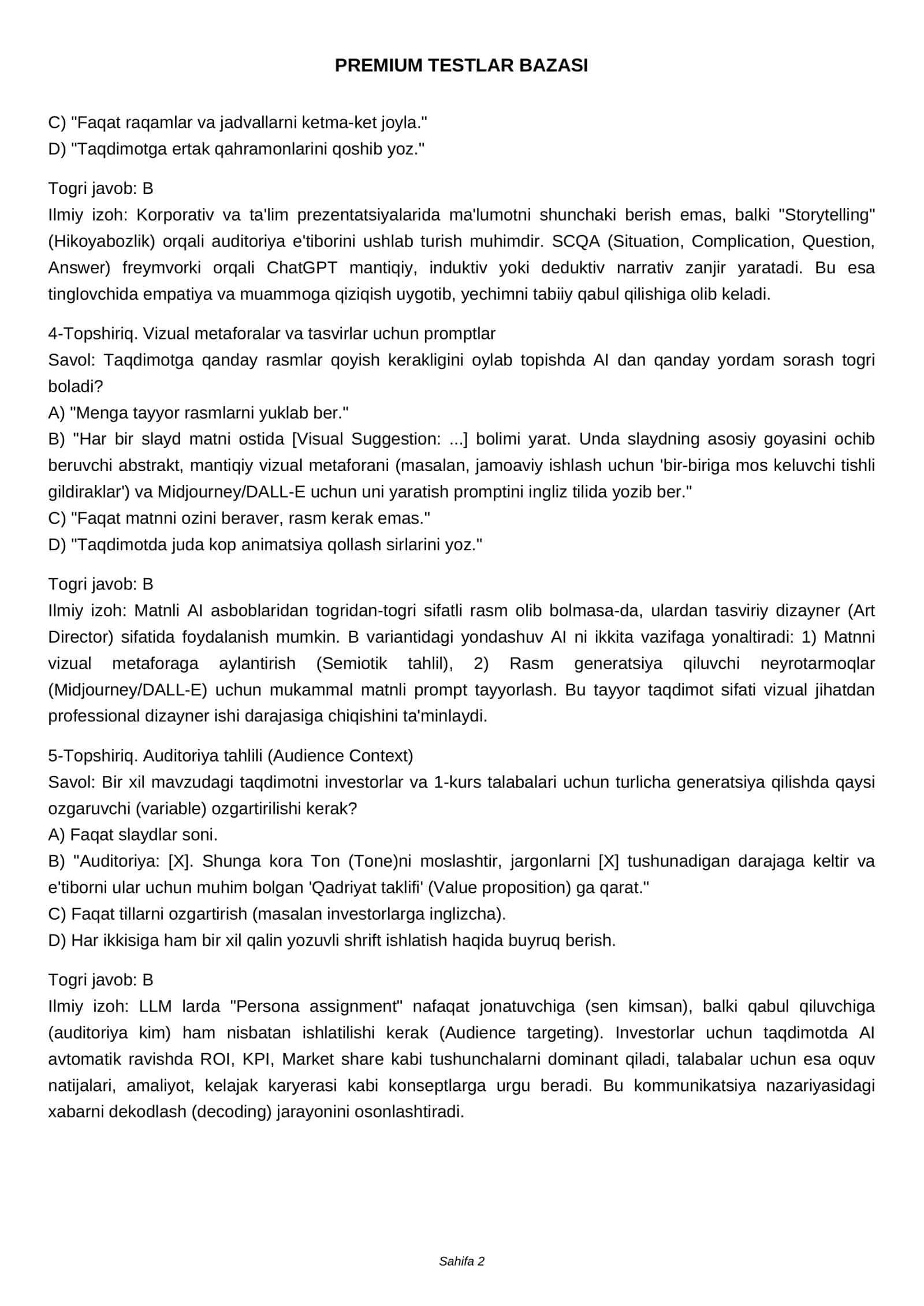 PREMIUM TESTLAR BAZASI 2