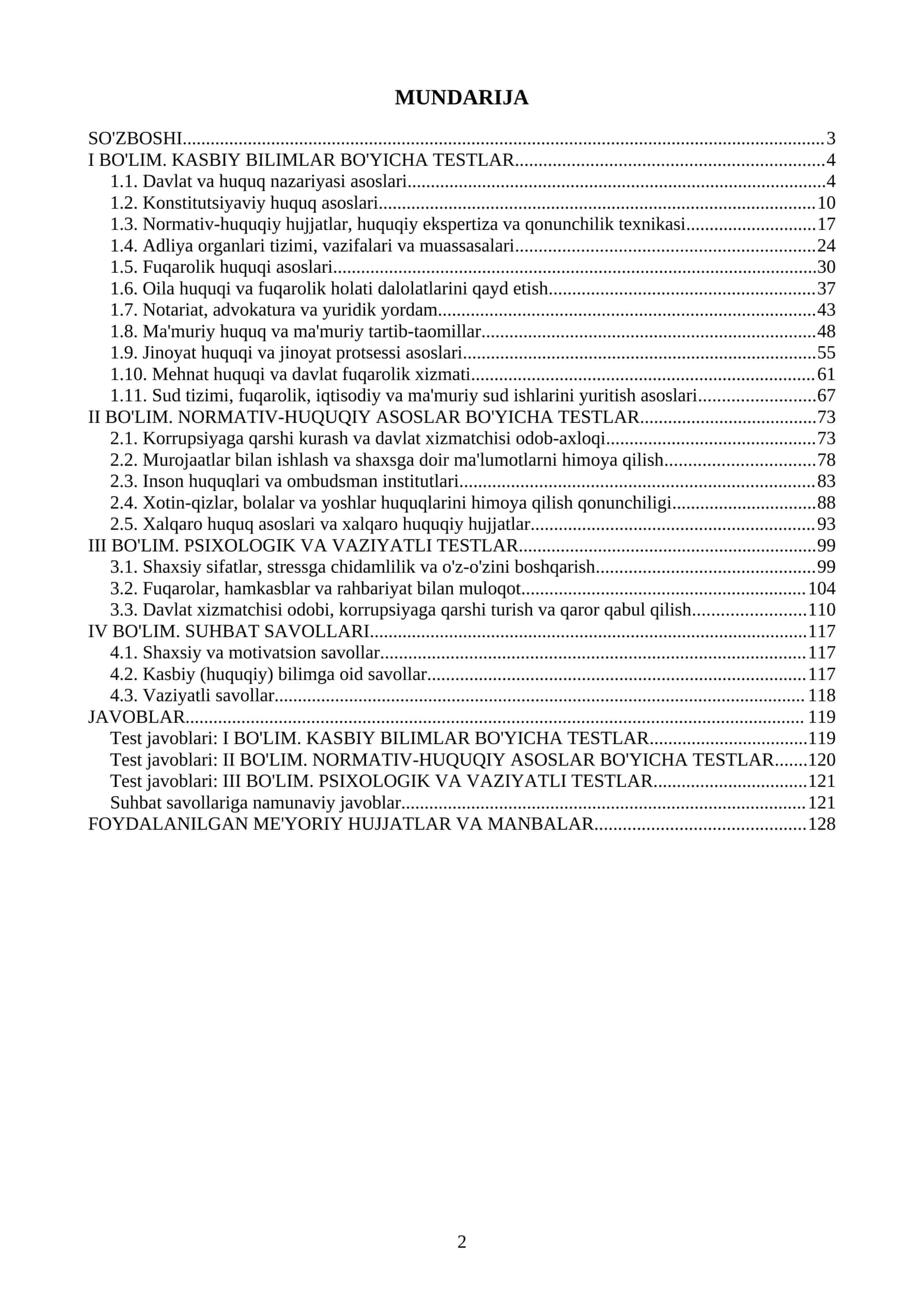 Adliya organlariga ishga kirish uchun suhbat savollari va testlar. 1000 ta 2
