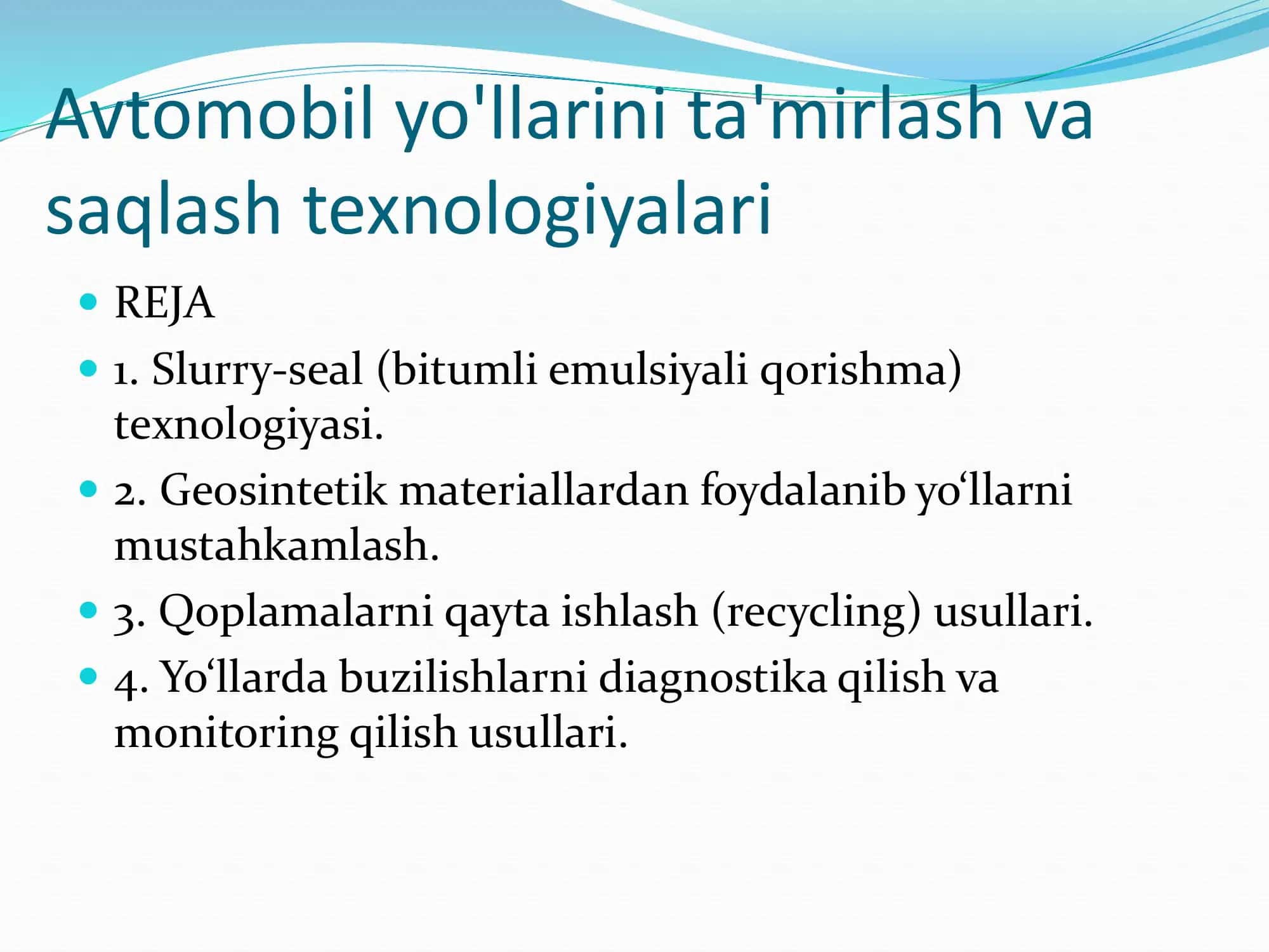 Avtomobil yo'llarini ta'mirlash va saqlash texnologiyalari 2