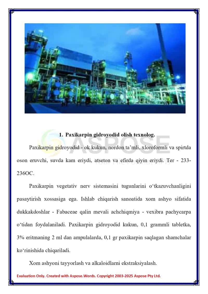 Paxikarpin gidroyodid, platifillin gidrotartrat olish texnologiyalari 2