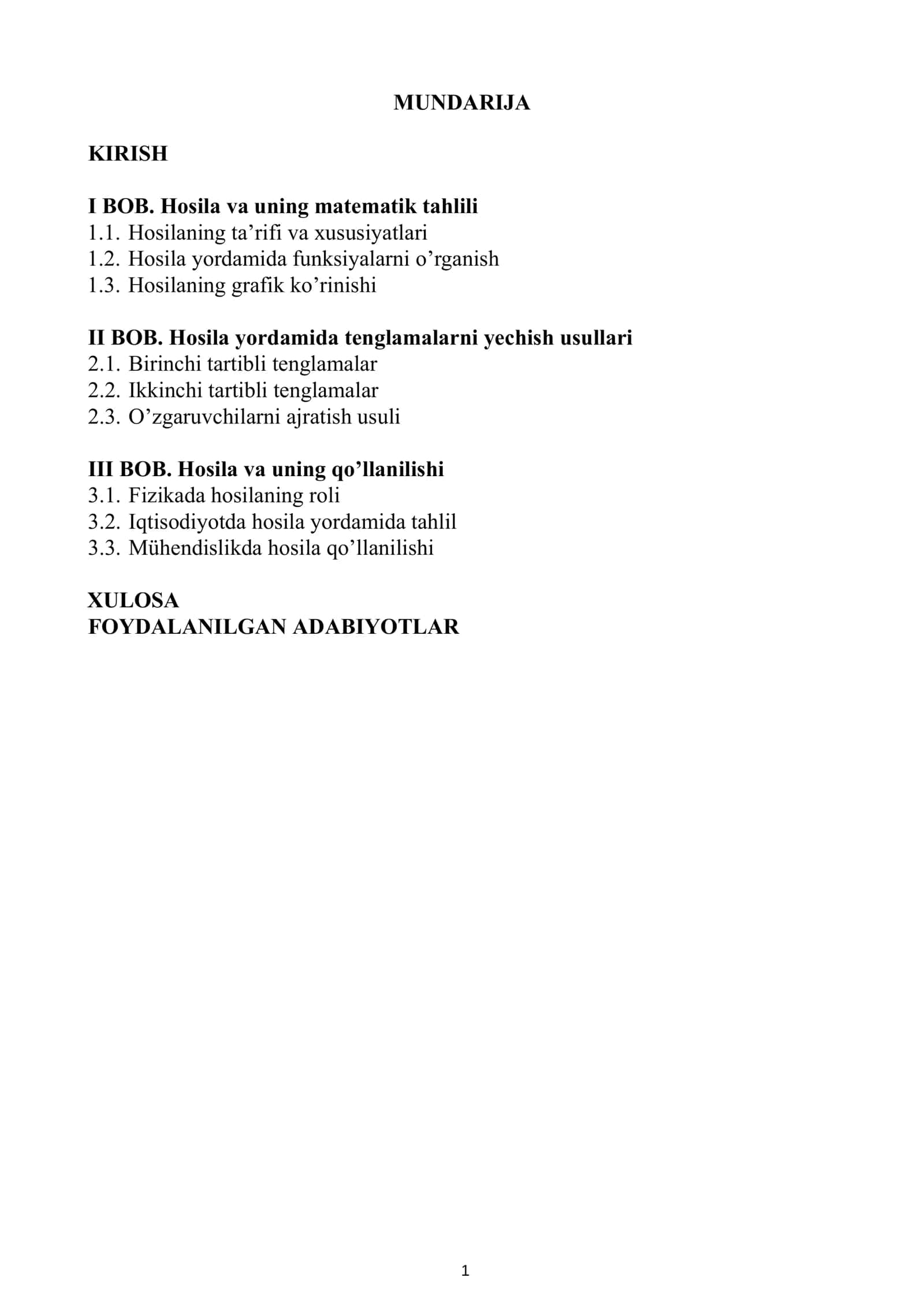 Kurs Işi: Hosiladan foydalanib tenglamalarni yechish 2