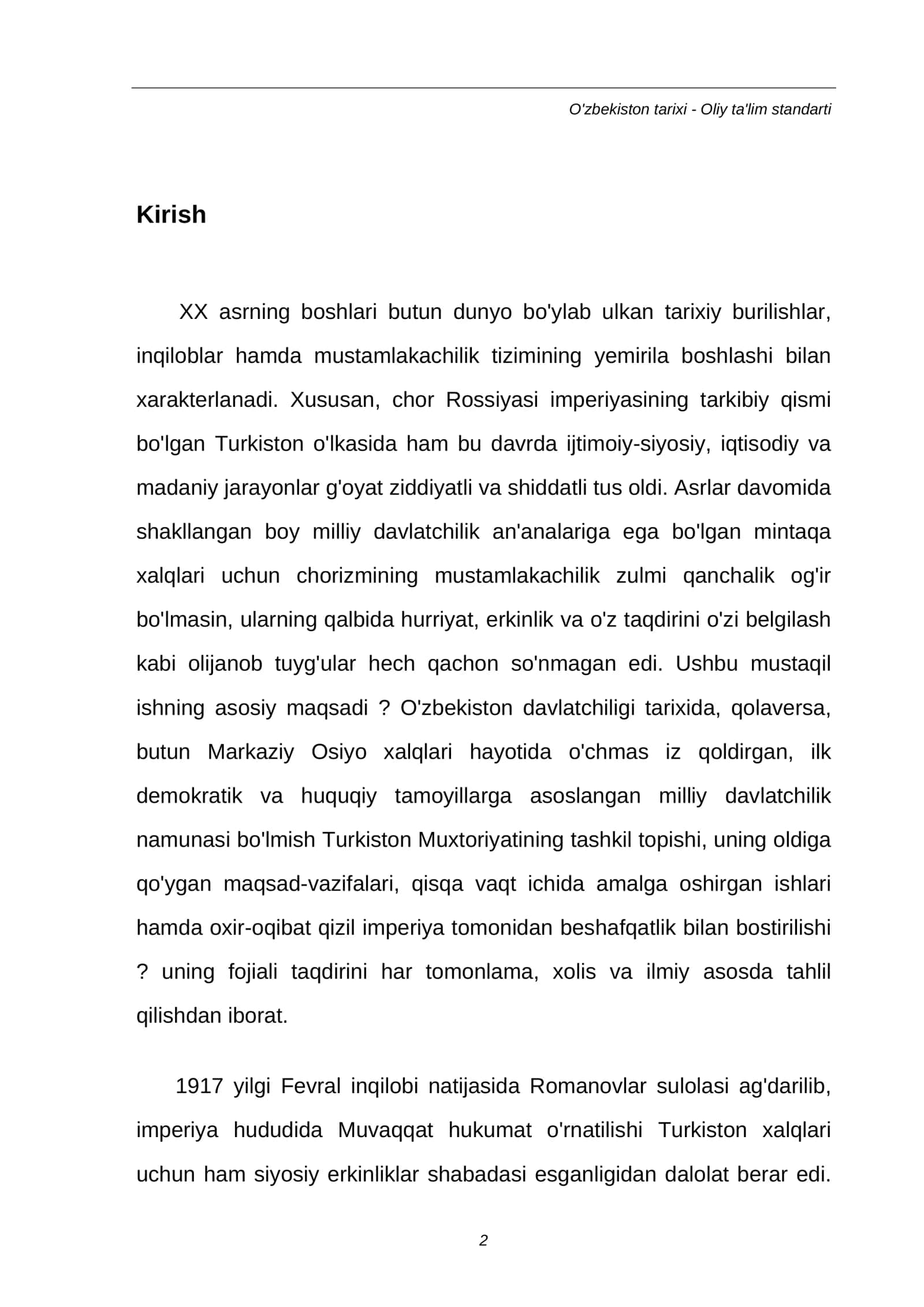 MUSTAQIL ISH: Turkiston muxtoriyati: tashkil topishi va fojiali taqdiri 2