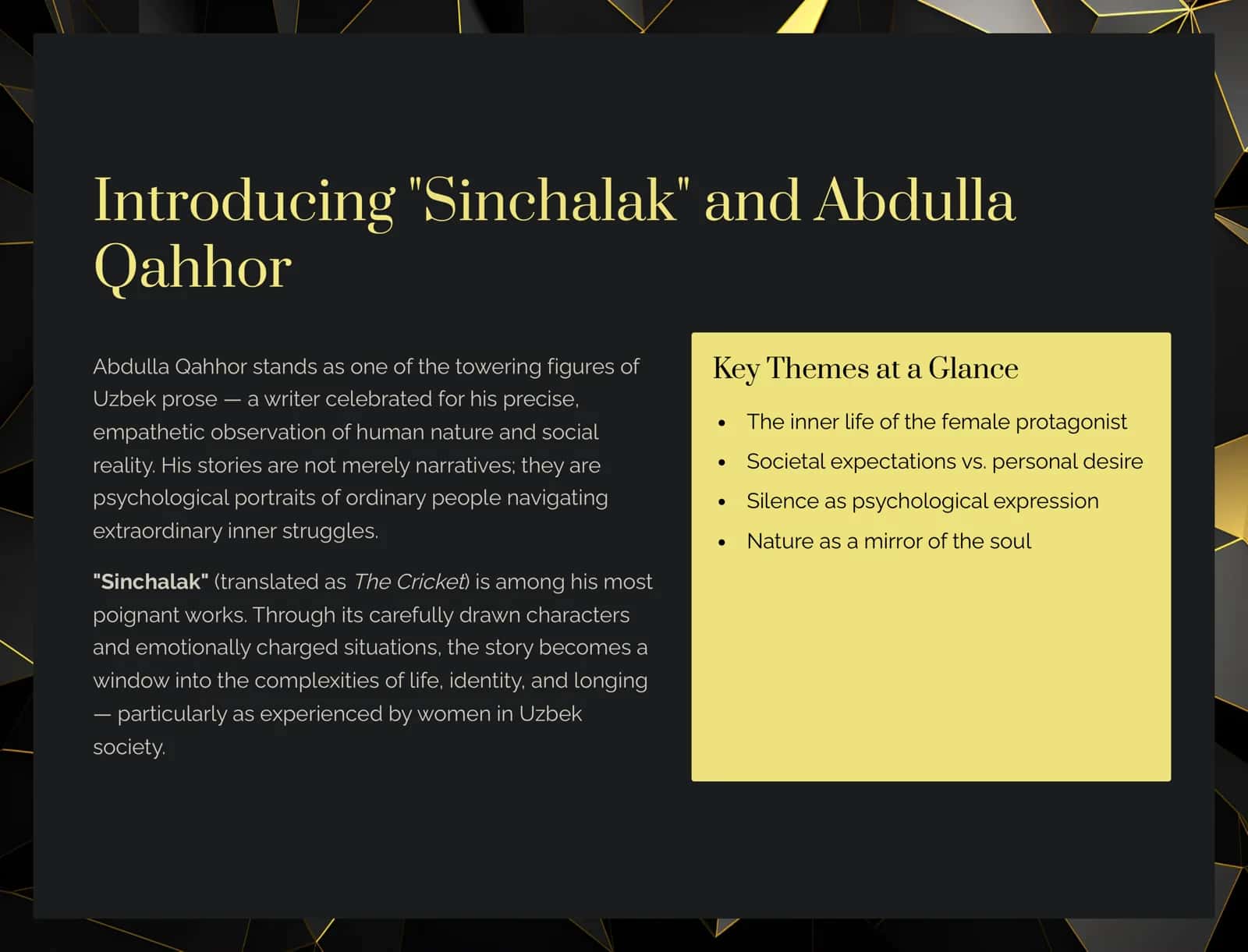 The Image of the Psyche in Qahhor's Story "Sinchalak" 2