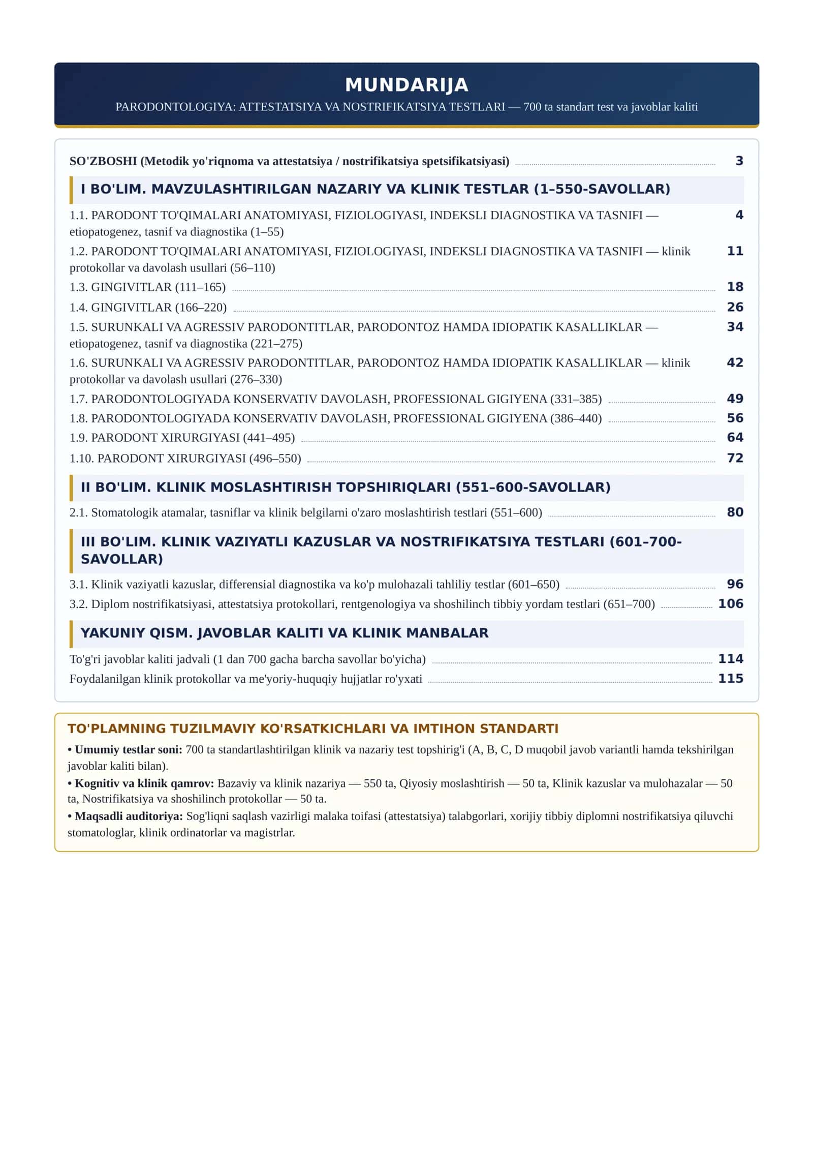 PARODONTOLOGIYA: ATTESTATSIYA VA NOSTRIFIKATSIYA TESTLARI 2