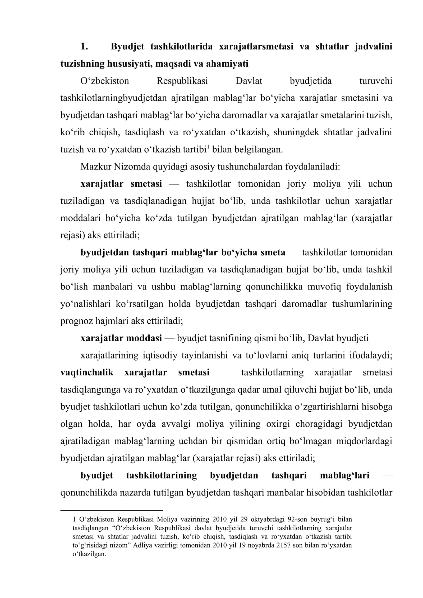 Byudjet tashkilotlarida shtatlar jadvali va ularni tuzishning xususiyatlari 2