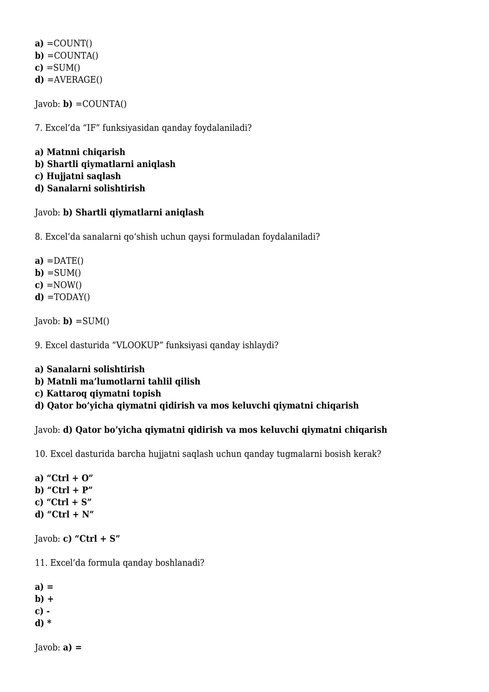 Elektron Jadvallar va Excel Formulalari 2