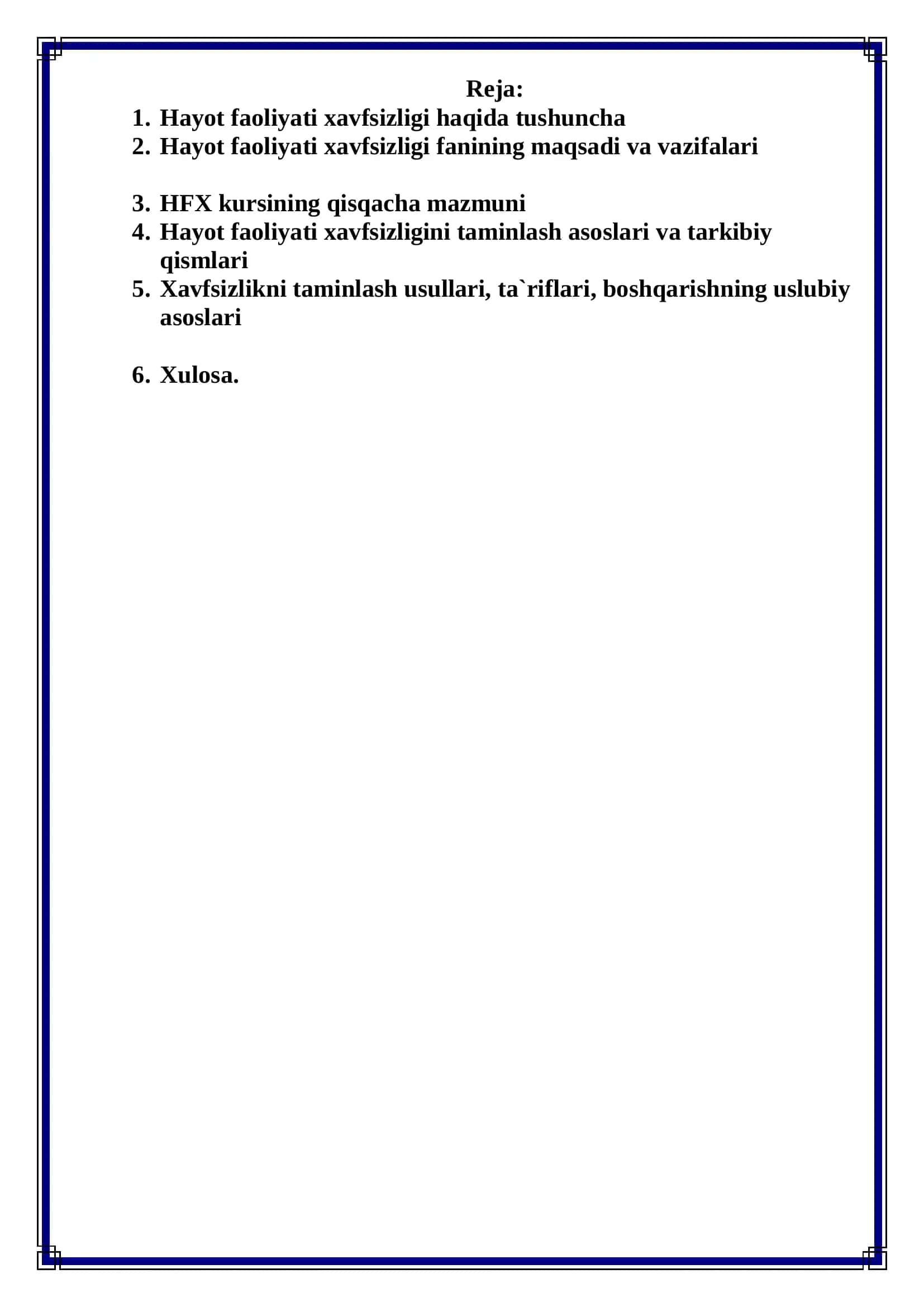 Hayot Faoliyati Xavfsizligini Taminlash Asoslari 2