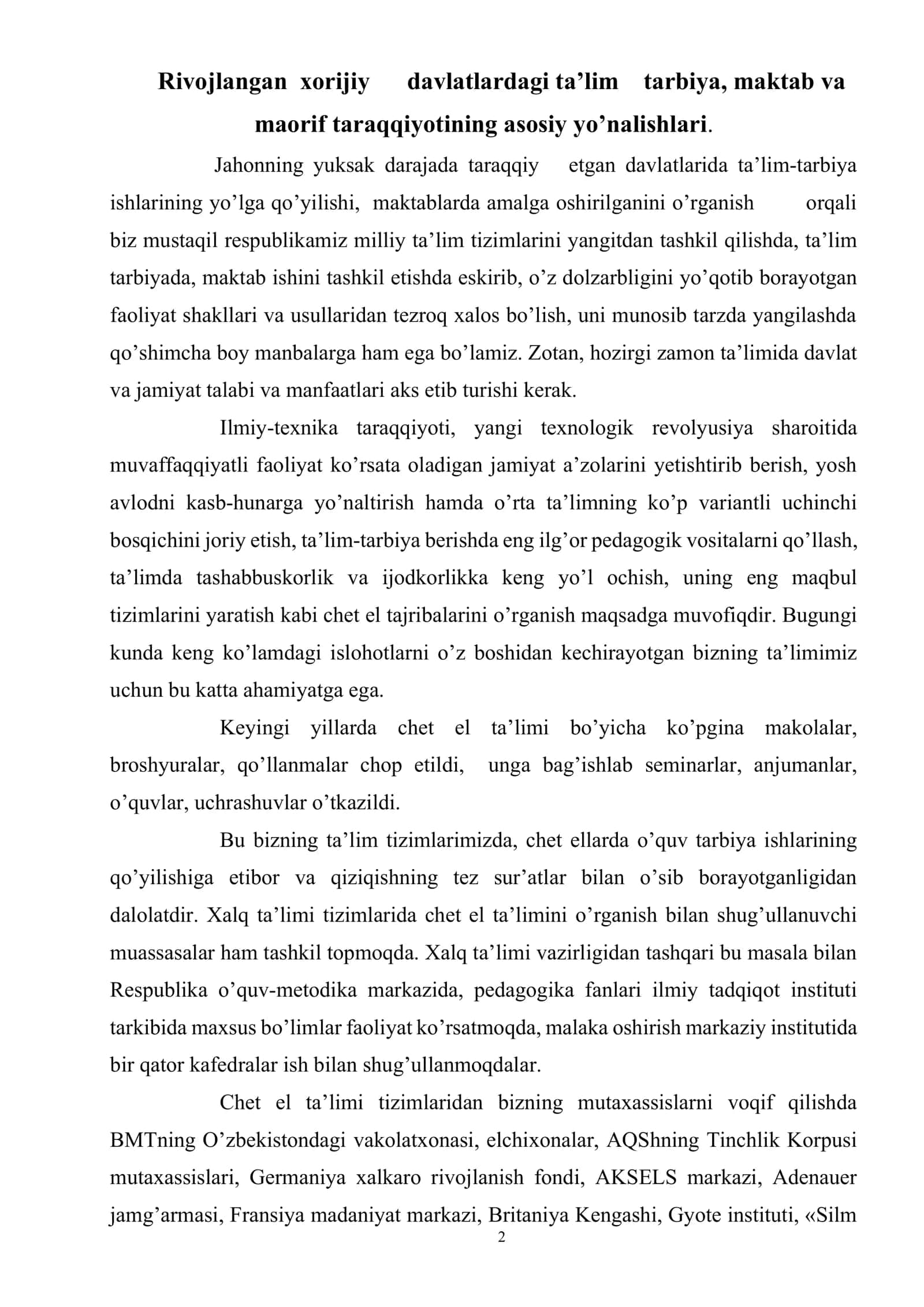 Rivojlangan xorijiy davlatlarda ta’lim-tarbiya va pedagogik fikr 2