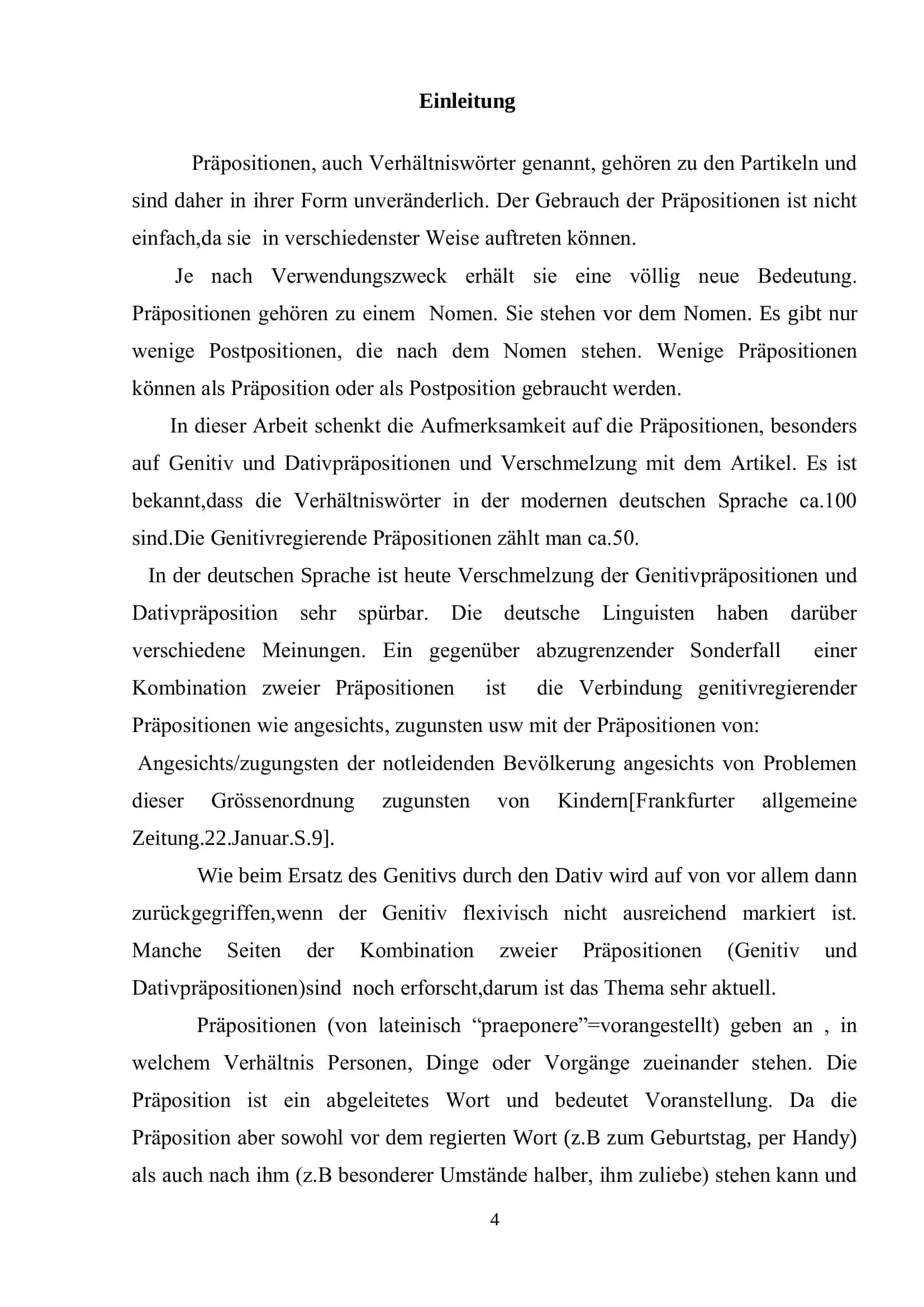 Kursarbeit: Präposition im Deutschen 2