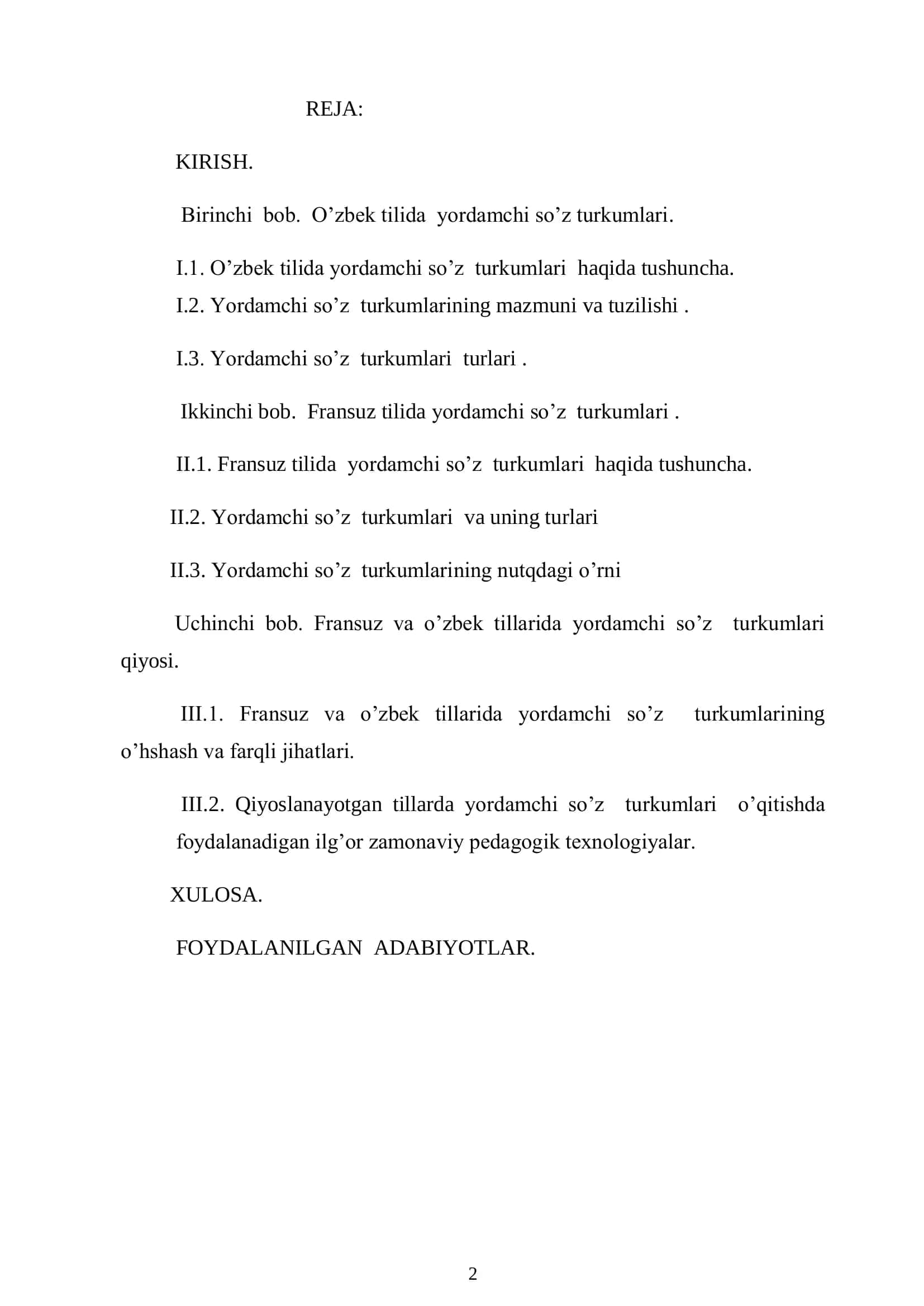Fransuz va o’zbek tillarida yordamchi so’z turkumlarining qiyosiy va uslubiy jihatlari 2