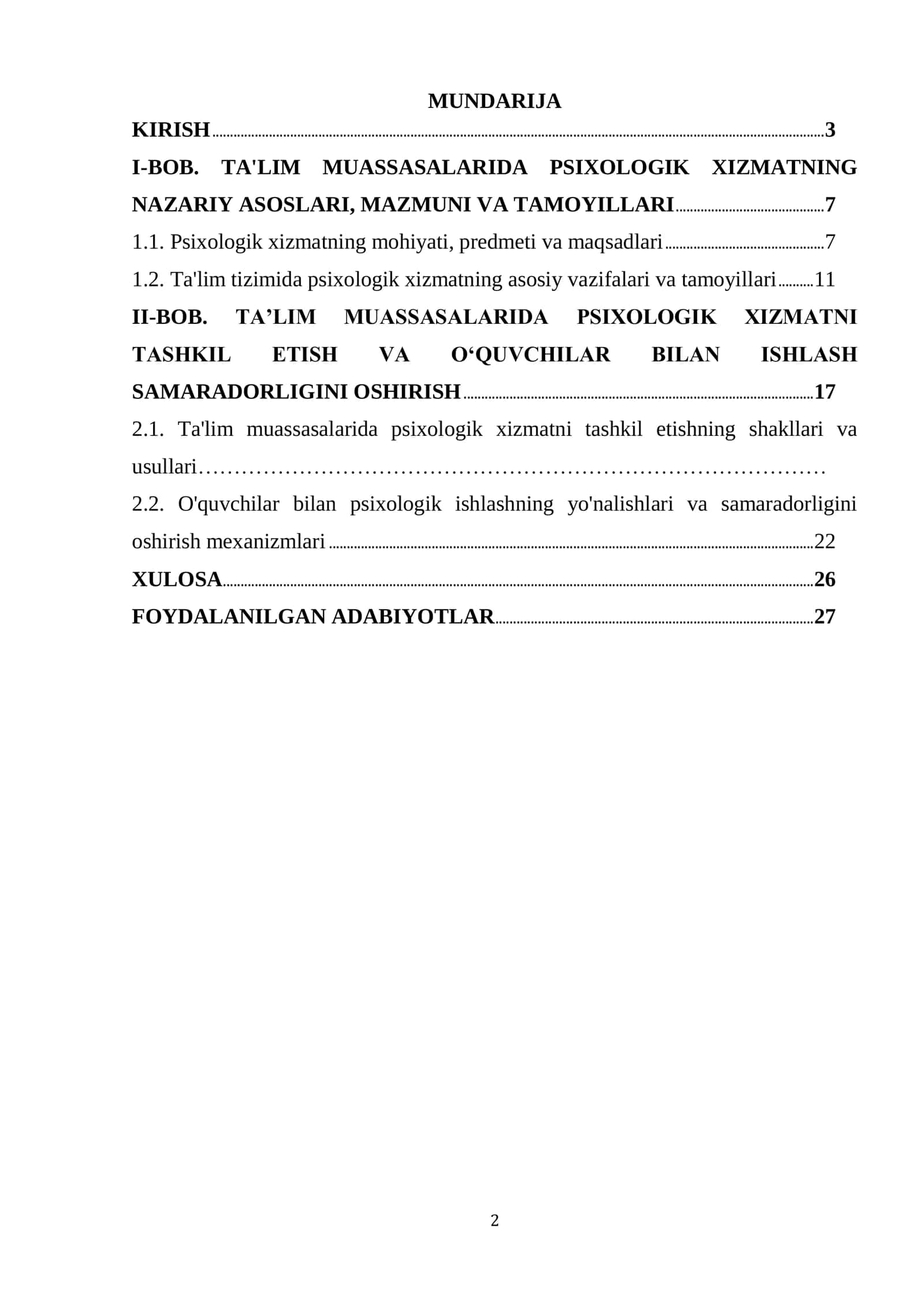 TA'LIM MUASSASALARIDA PSIXOLOGIK XIZMAT" KURSINING PREDMETI VA VAZIFALARI" 2