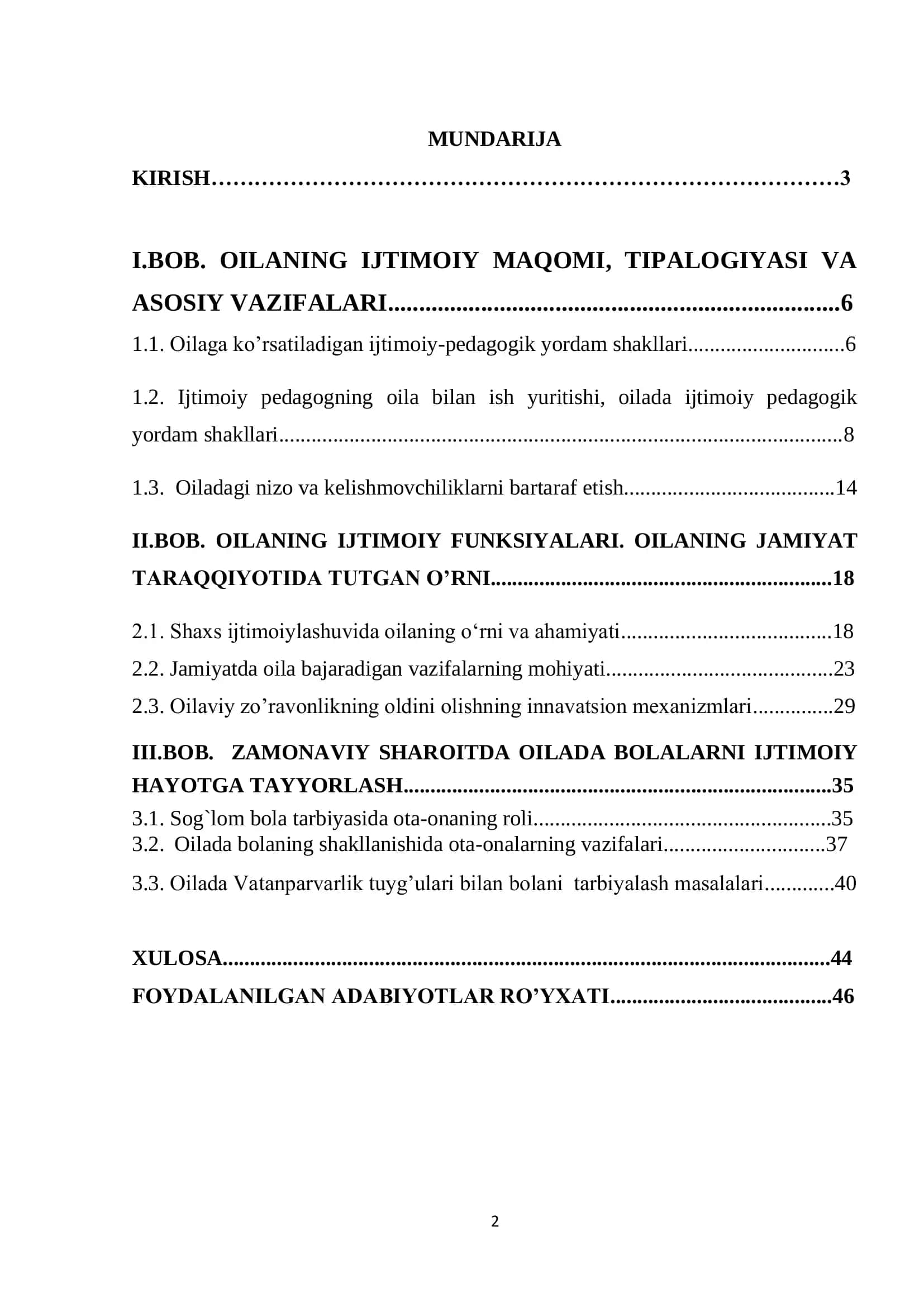 Oilaning ijtimoiy maqomi va uning turlari kurs ishi 2