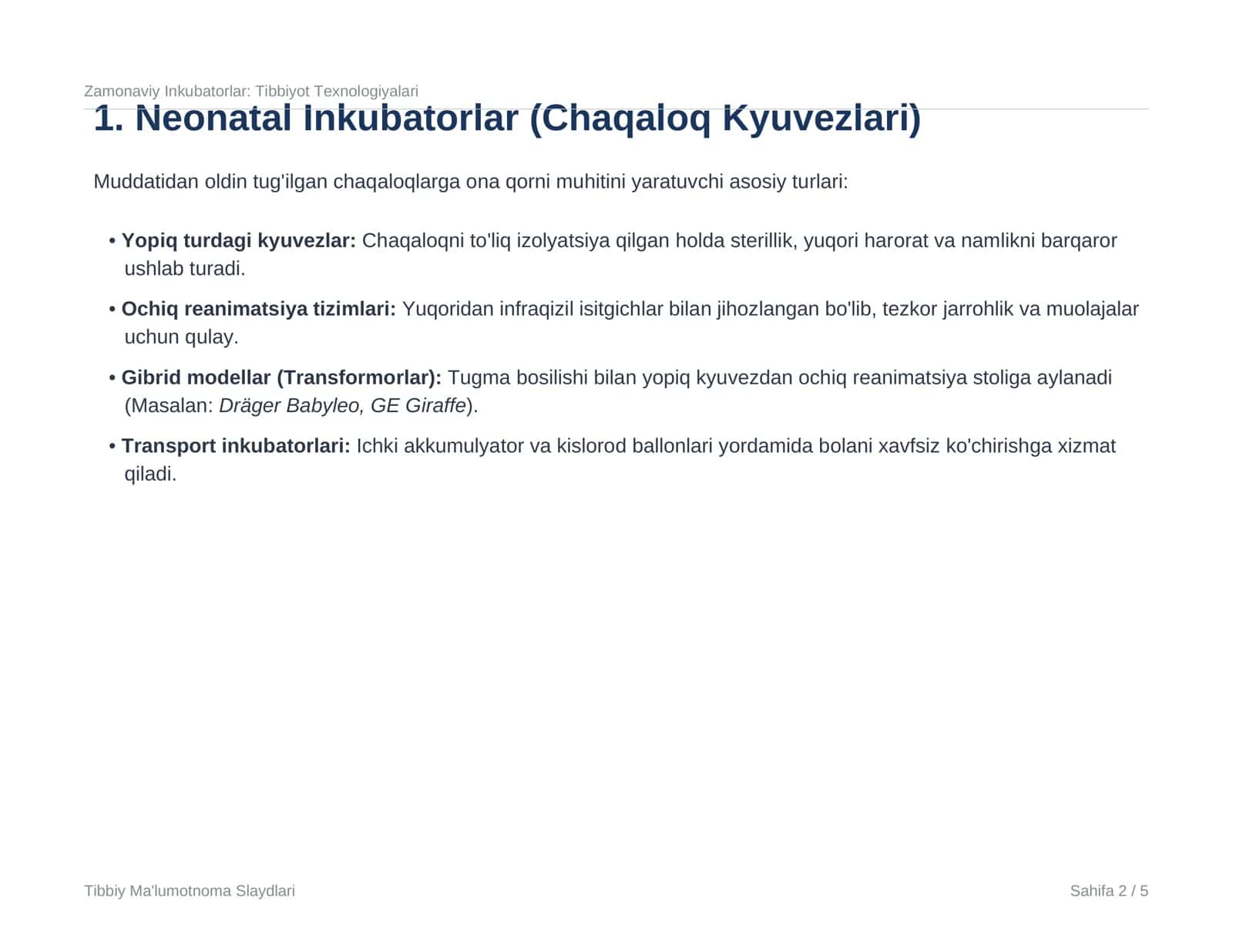 Tibbiyotda Ishlatiladigan Zamonaviy Inkubatorlar 2