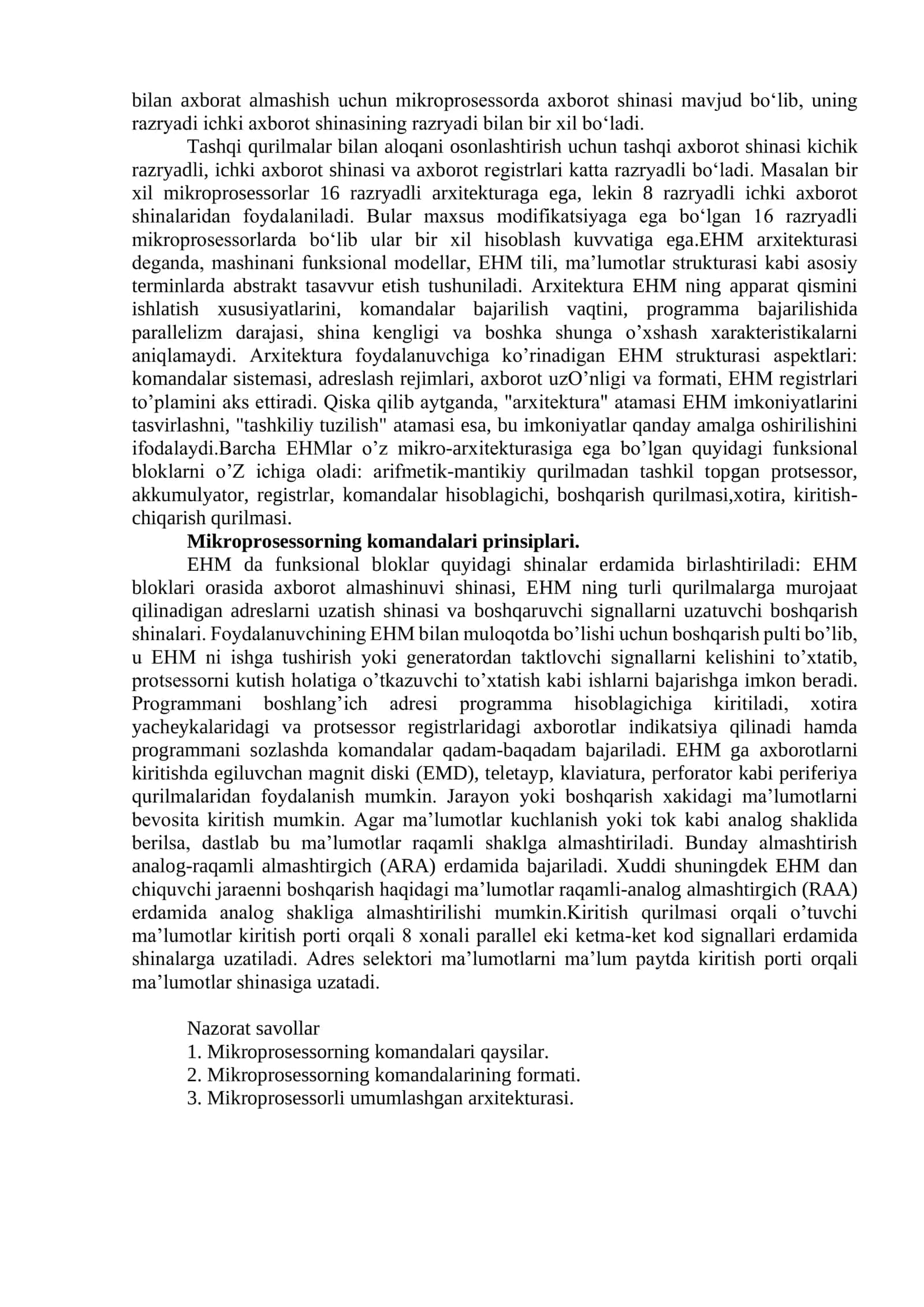 Mikroprosessorli tizim (MPT) 2