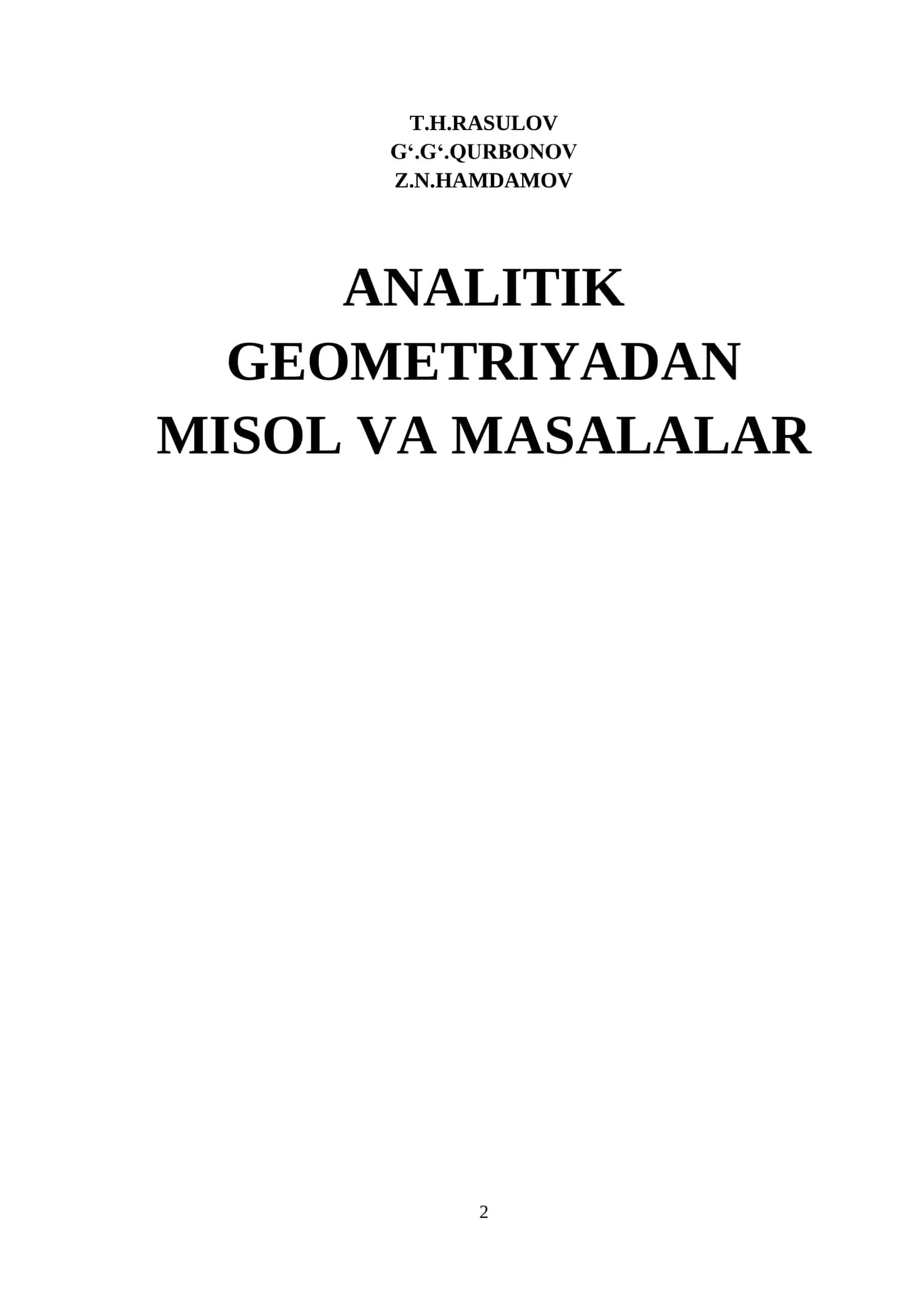 ANALITIK  GEOMETRIYADAN  MISOL VA MASALALAR (T.H.RASULOV  G‘.G‘.QURBONOV  Z.N.HAMDAMOV ) 2