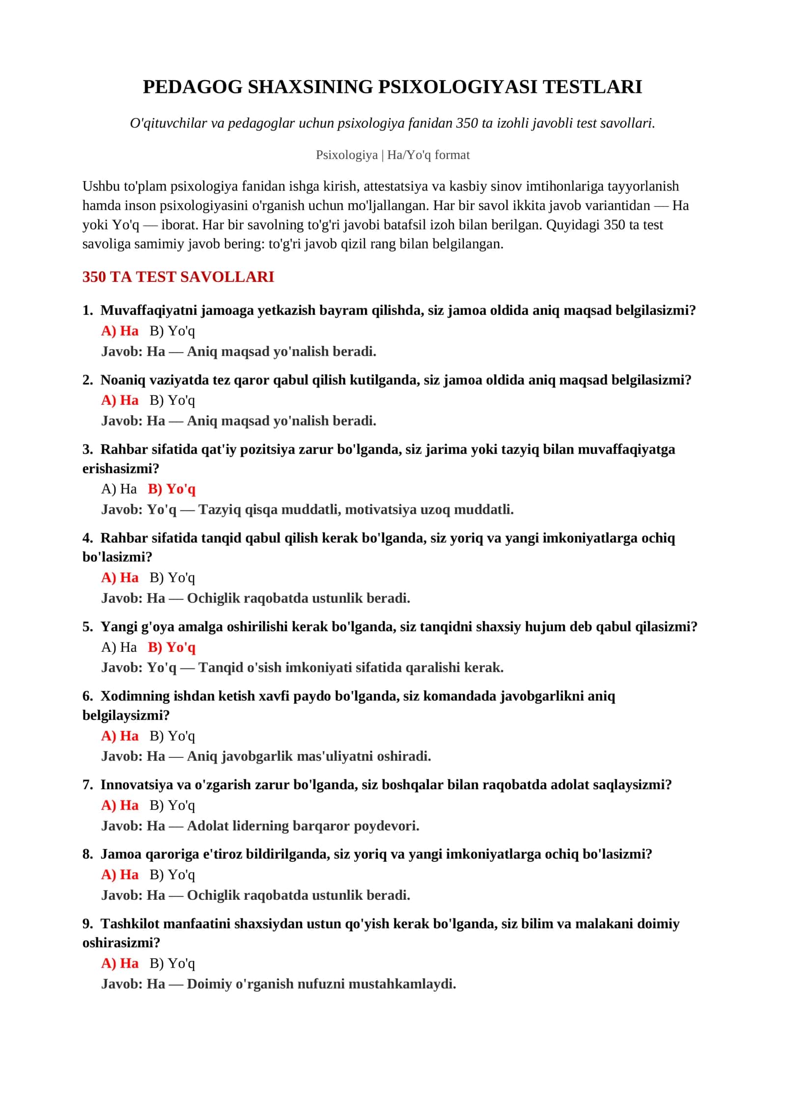 PEDAGOG SHAXSINING PSIXOLOGIYASI TESTLARI 2