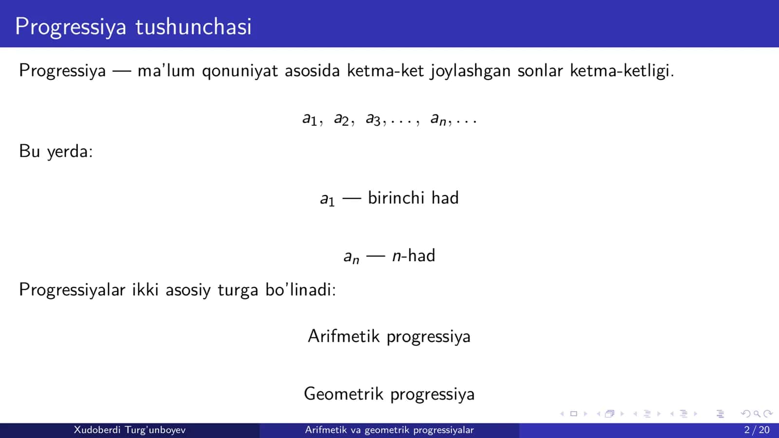 Arifmetik va geometrik progressiyalar 2