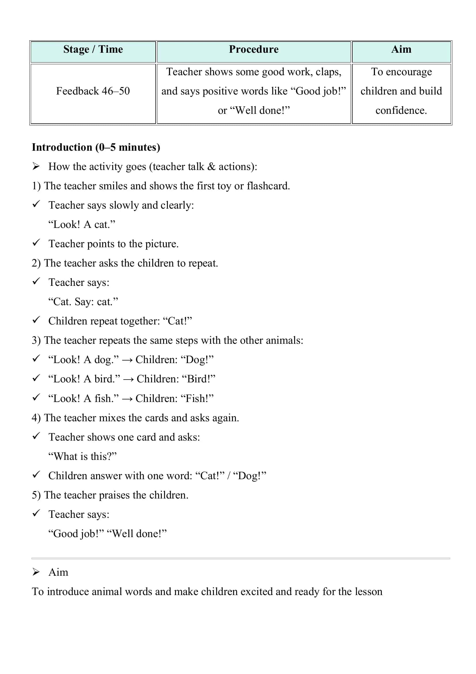 Lesson Plan: Animals 2