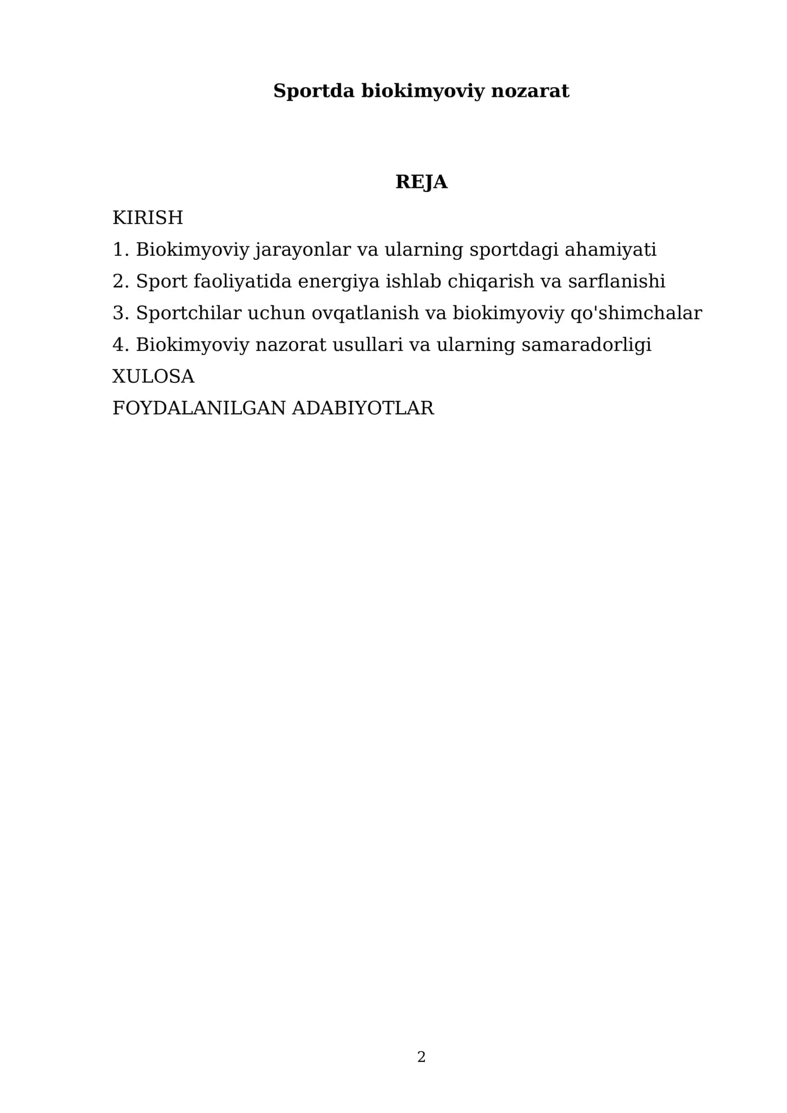FUTBOL 1-KURS TALABASI XUDOYBERDIYEV SHODIYORNING BIOKIMYO FANIDAN TAYYORLAGAN REFERATI 2