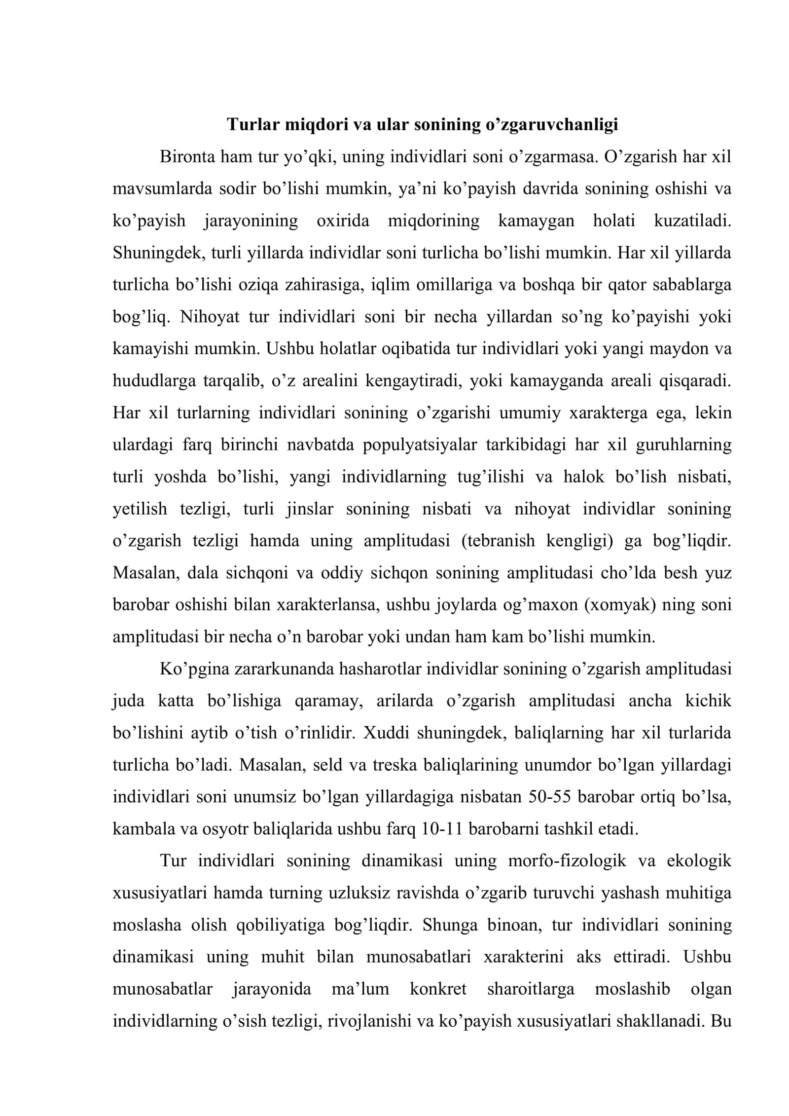 Turlar miqdori va ularning dinamikasi 2