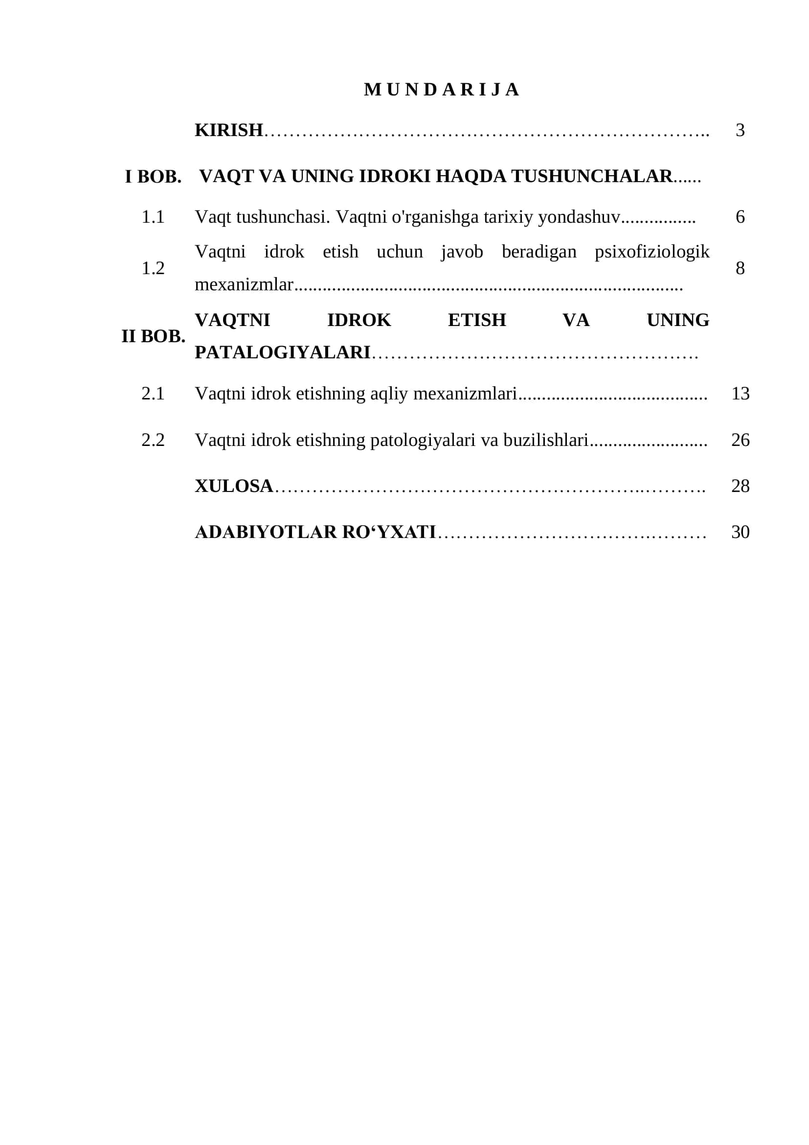 Vaqtning psixologik idroki. 2