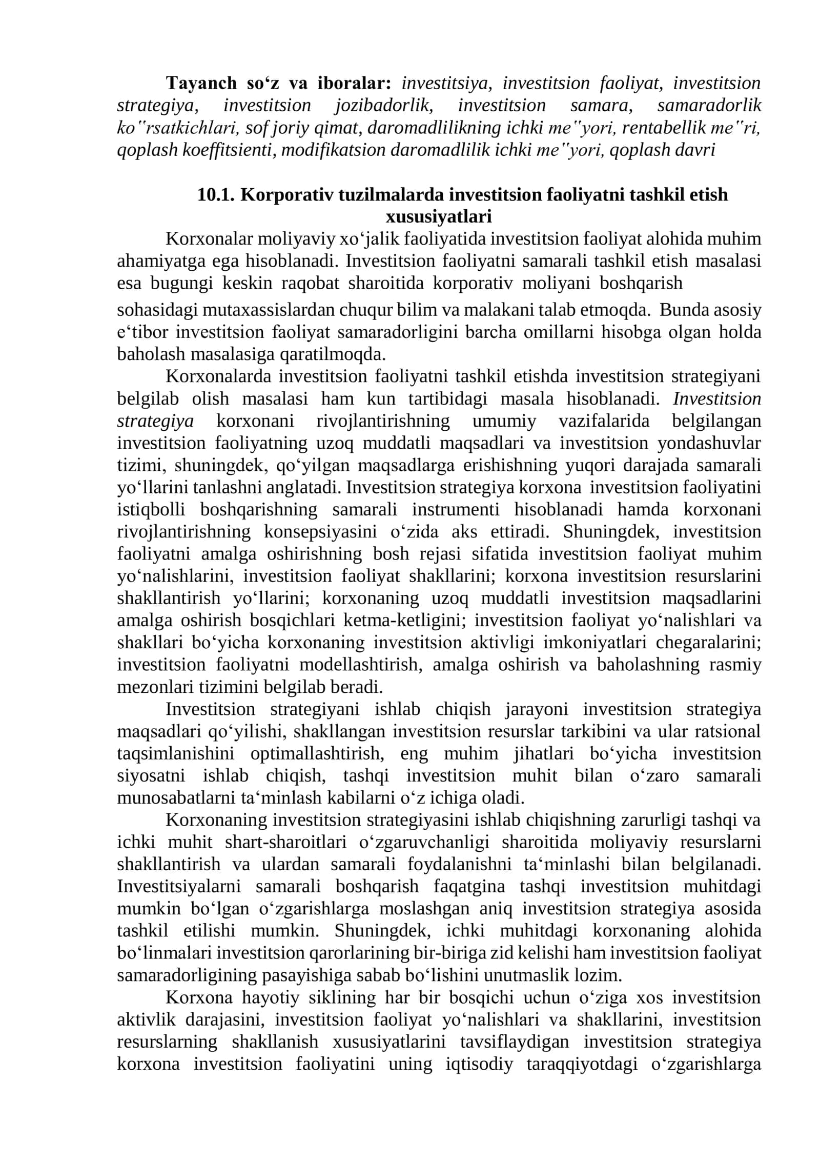 SOF JORIY QIYMAT USULLARI BOʻYICHA INVESTITSION QARORLARNI QABUL QILISH 2