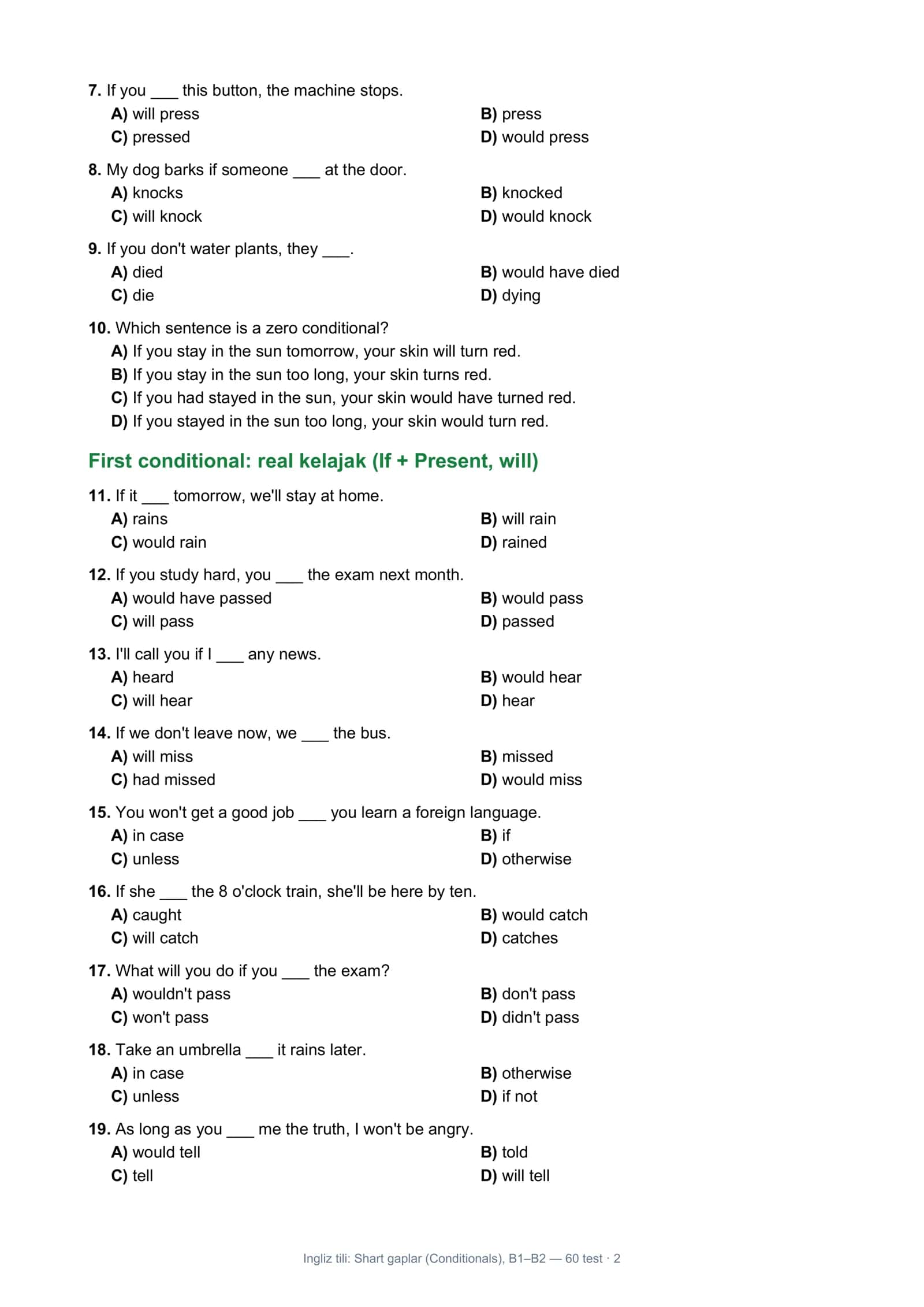 Ingliz tili: Shart gaplar (Conditionals), B1–B2 2