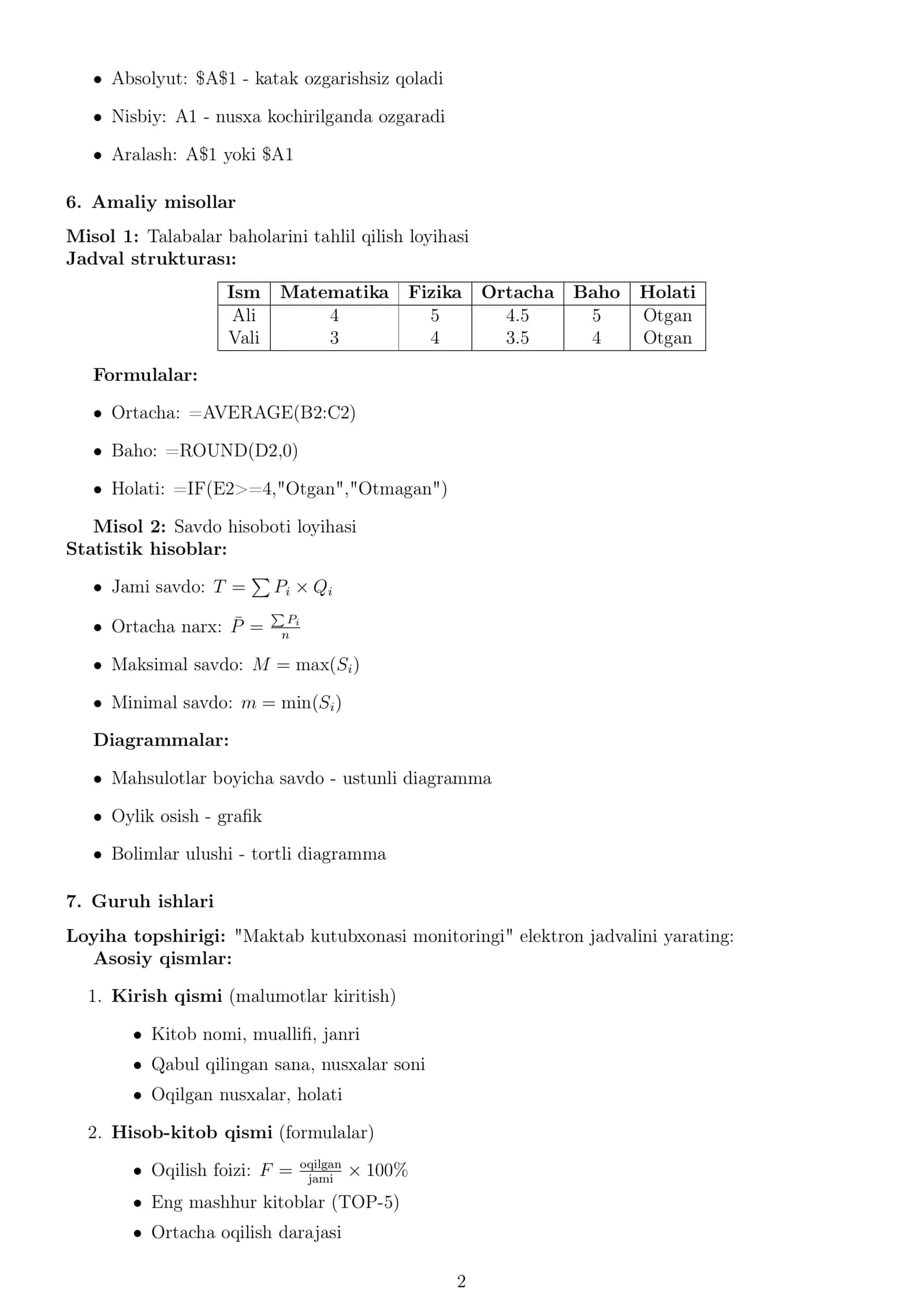 Informatika Loyiha (amaliy) ishi 2