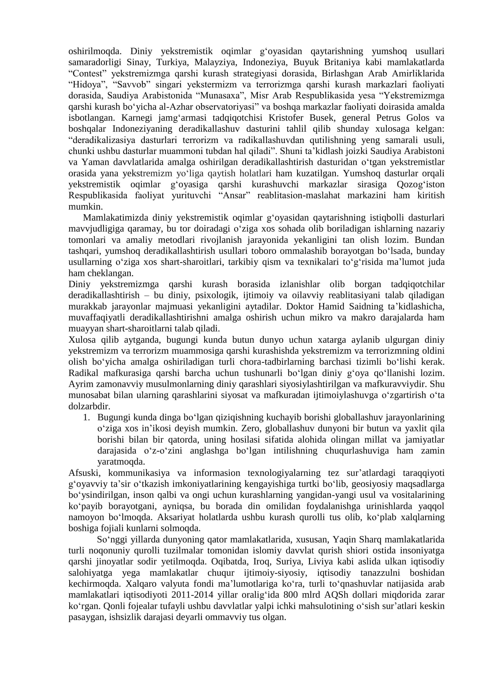 Dunyo hamjamiyatining ekstremizm va terrorizmga qarshi kurash tajribasi 2