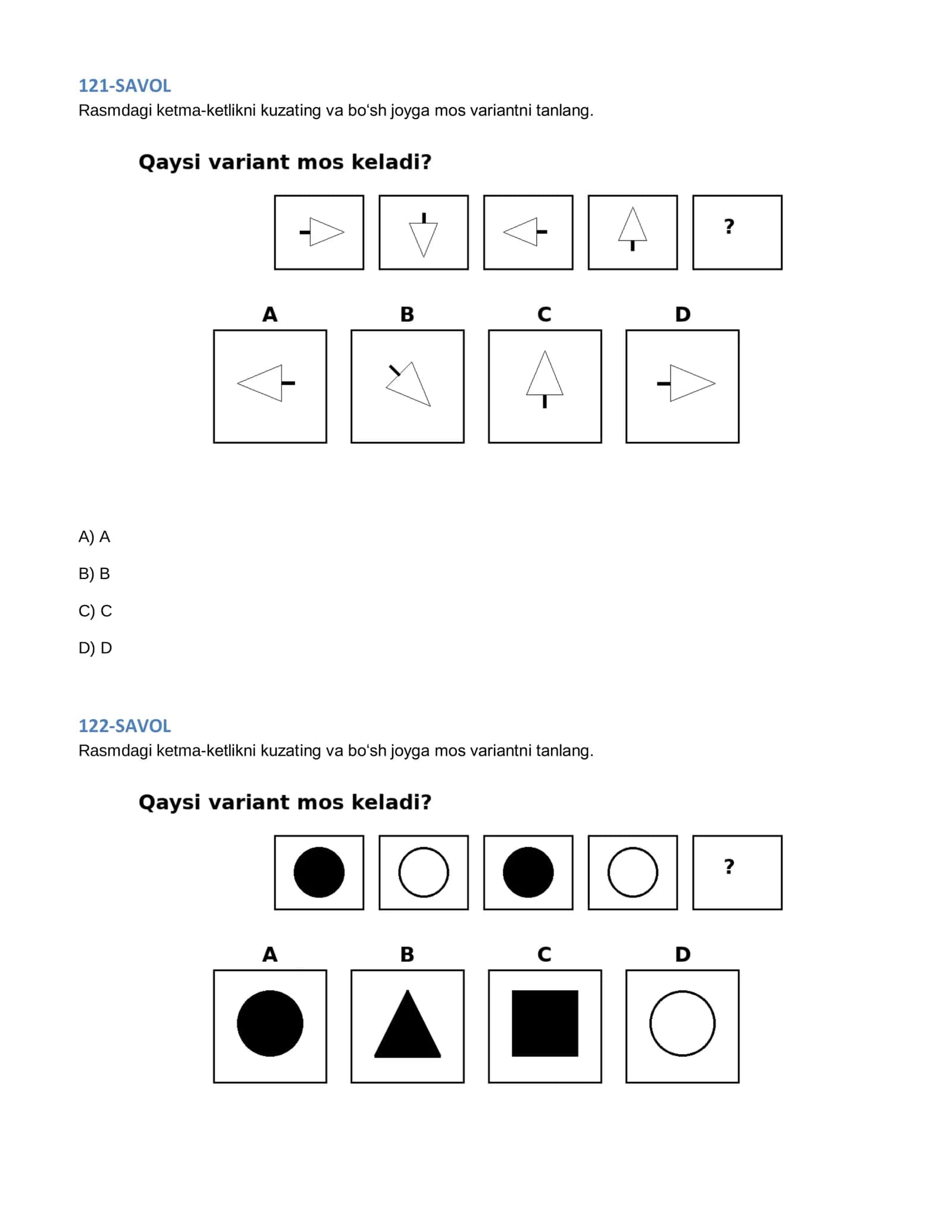 ARGOS IQ — 80 ta rasmli mantiqiy test 2