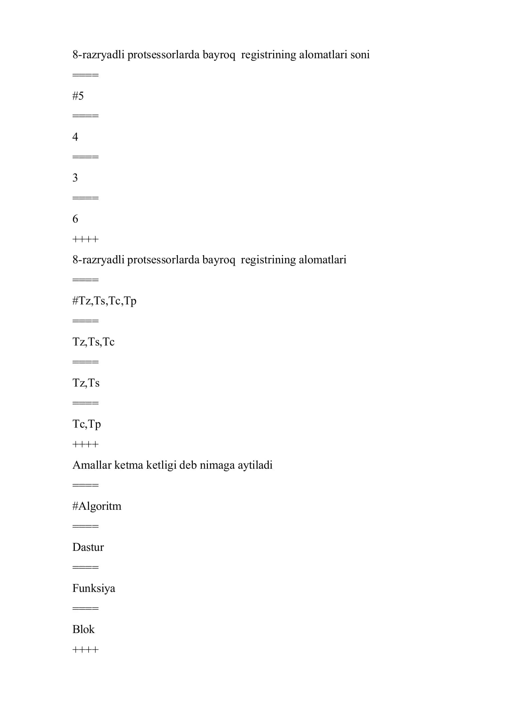 Mikroprotsessor va assambler test savollari javoblari 2