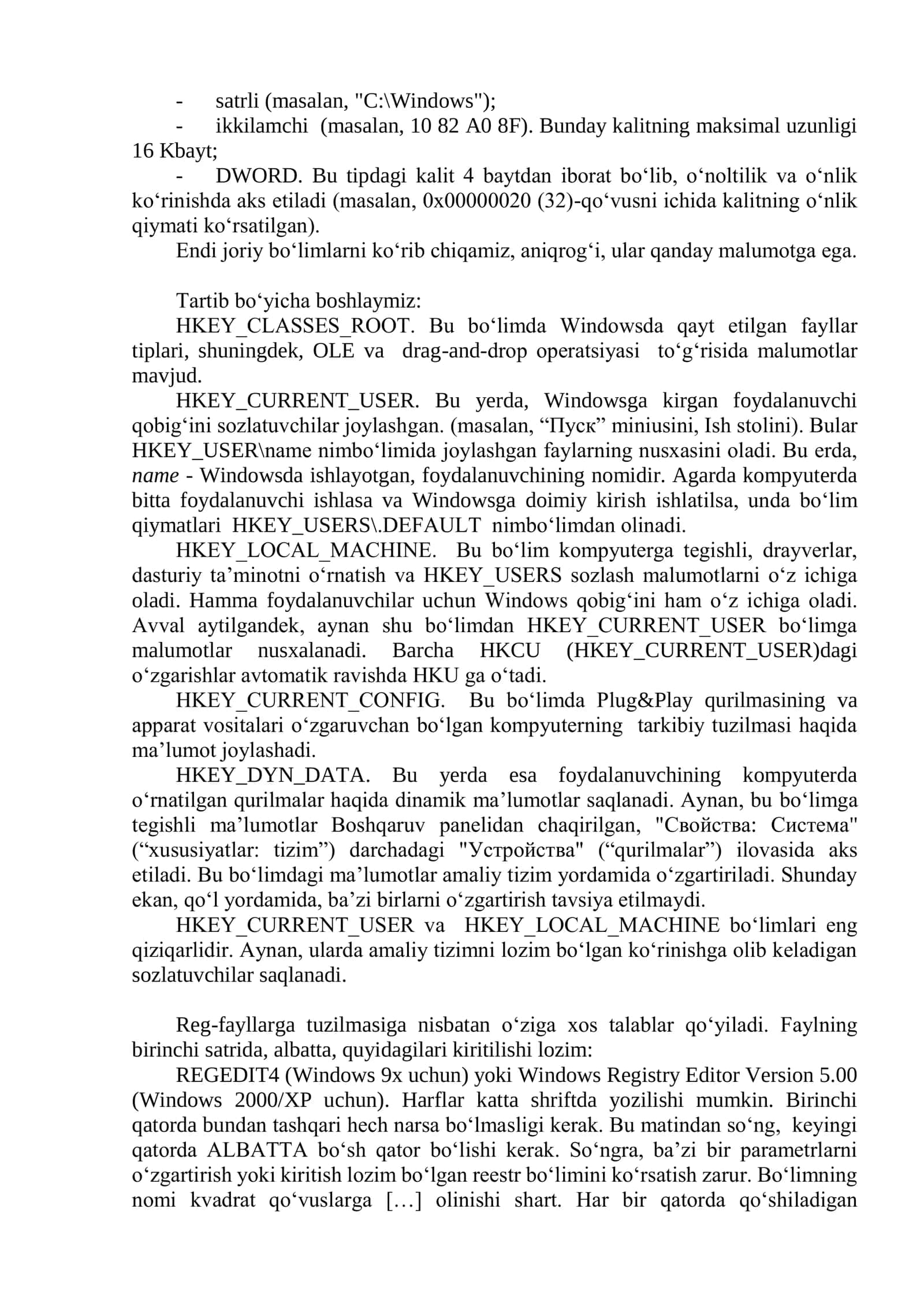 Reestrlar bilan ishlash va dasturiy ta’minotni sozlash 2