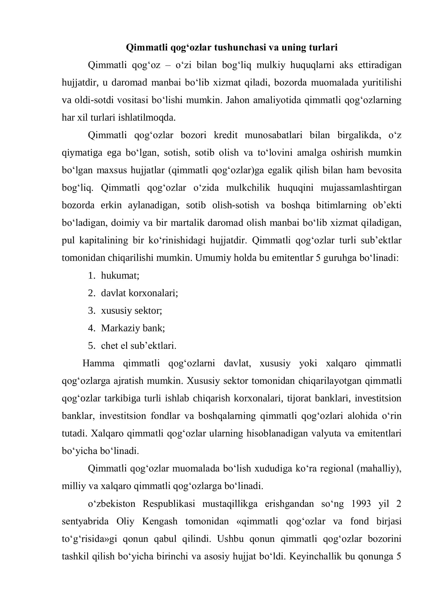 Qimmatli qog'ozlar bilan operatsiyalar hisobi 2