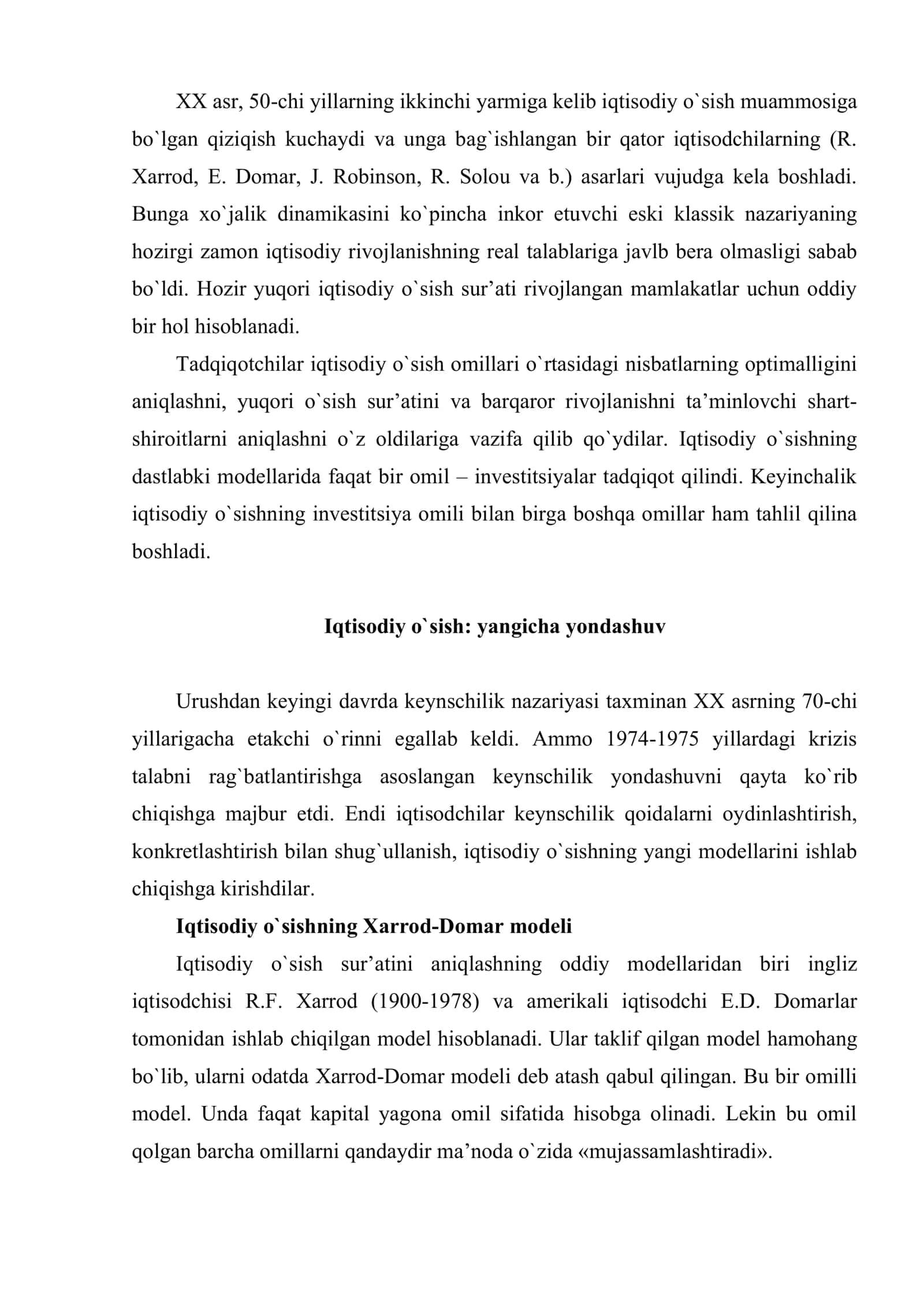 Iqtisodiy o`sish nazariyalari va modellari 2