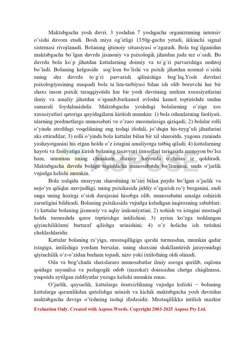 Maktabgacha yosh davrida psixik rivojlanish xususiyatlari 2