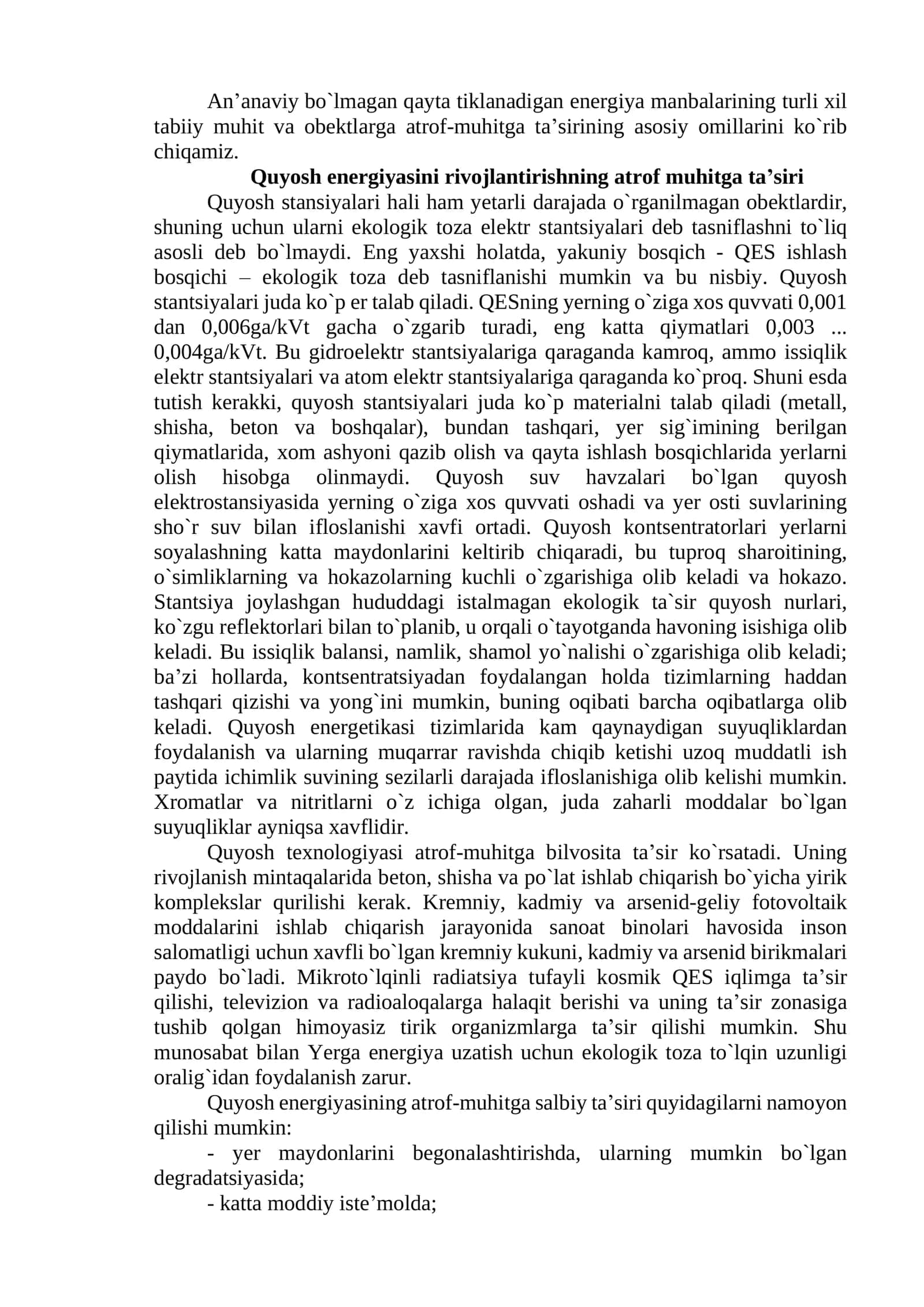 Noan’anaviy energetikani ekologik jihatlari 2