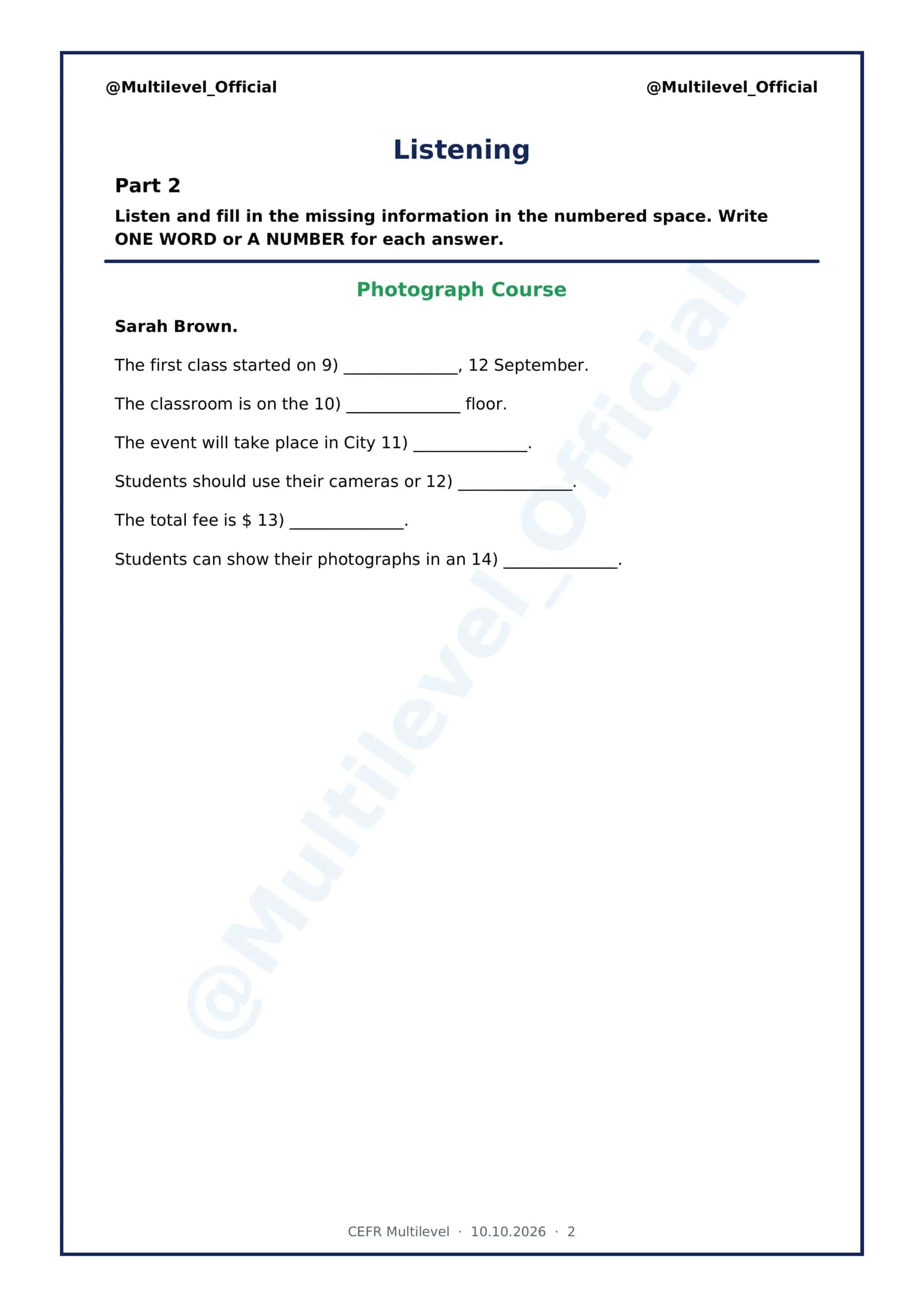 CEFR Multilevel Exam Materials 2