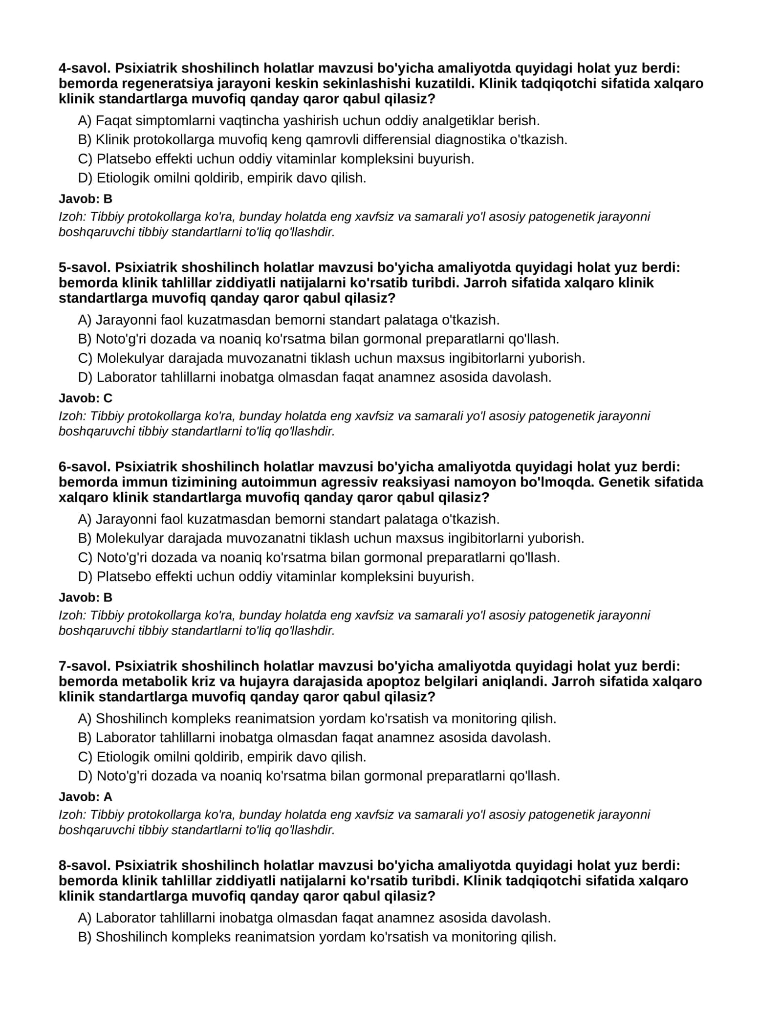 Psixiatrik shoshilinch holatlar - 2-Qism 2