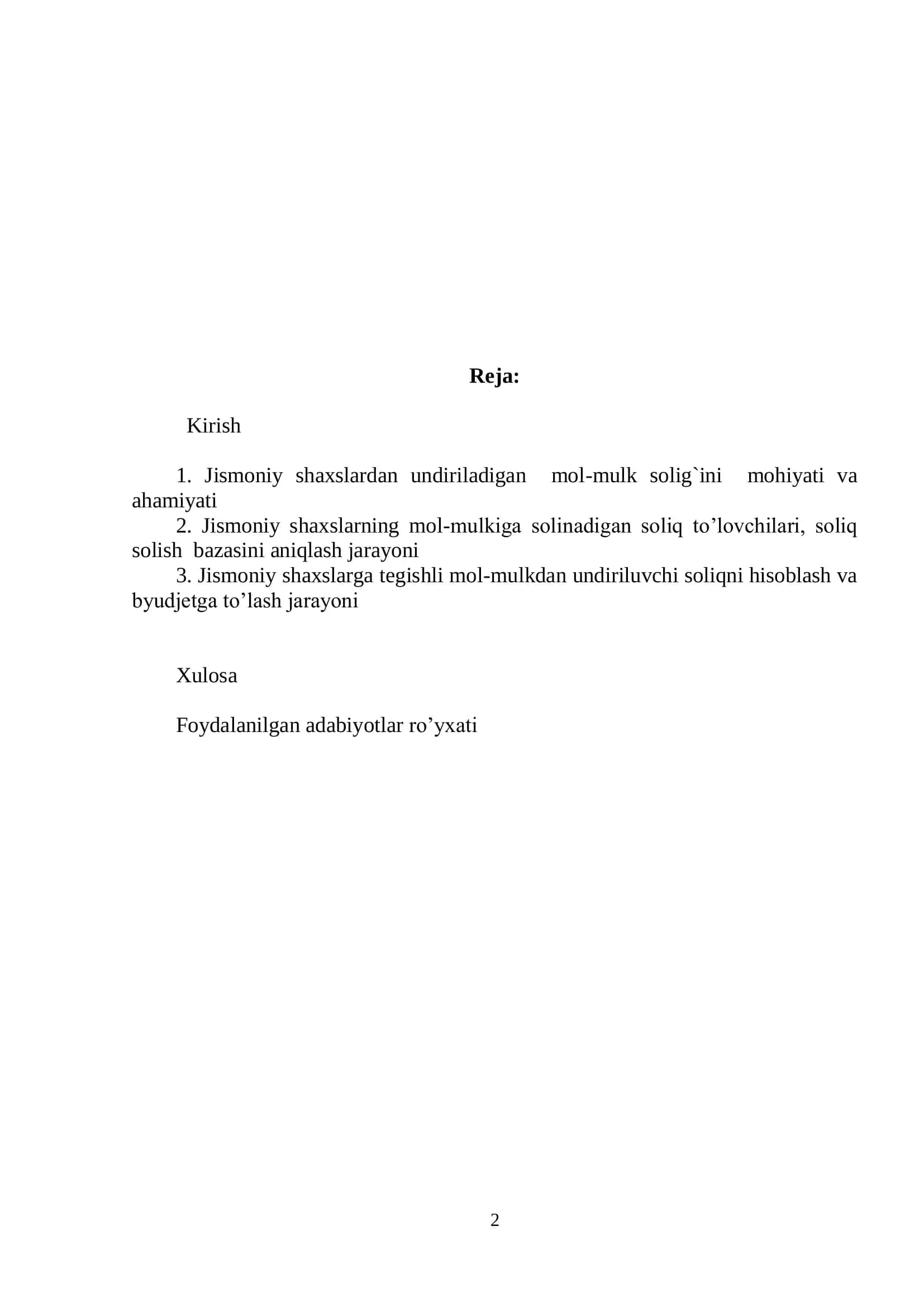 Jismoniy shaxslardan undiriladigan mol-mulk solig`i va uni hisoblash 2